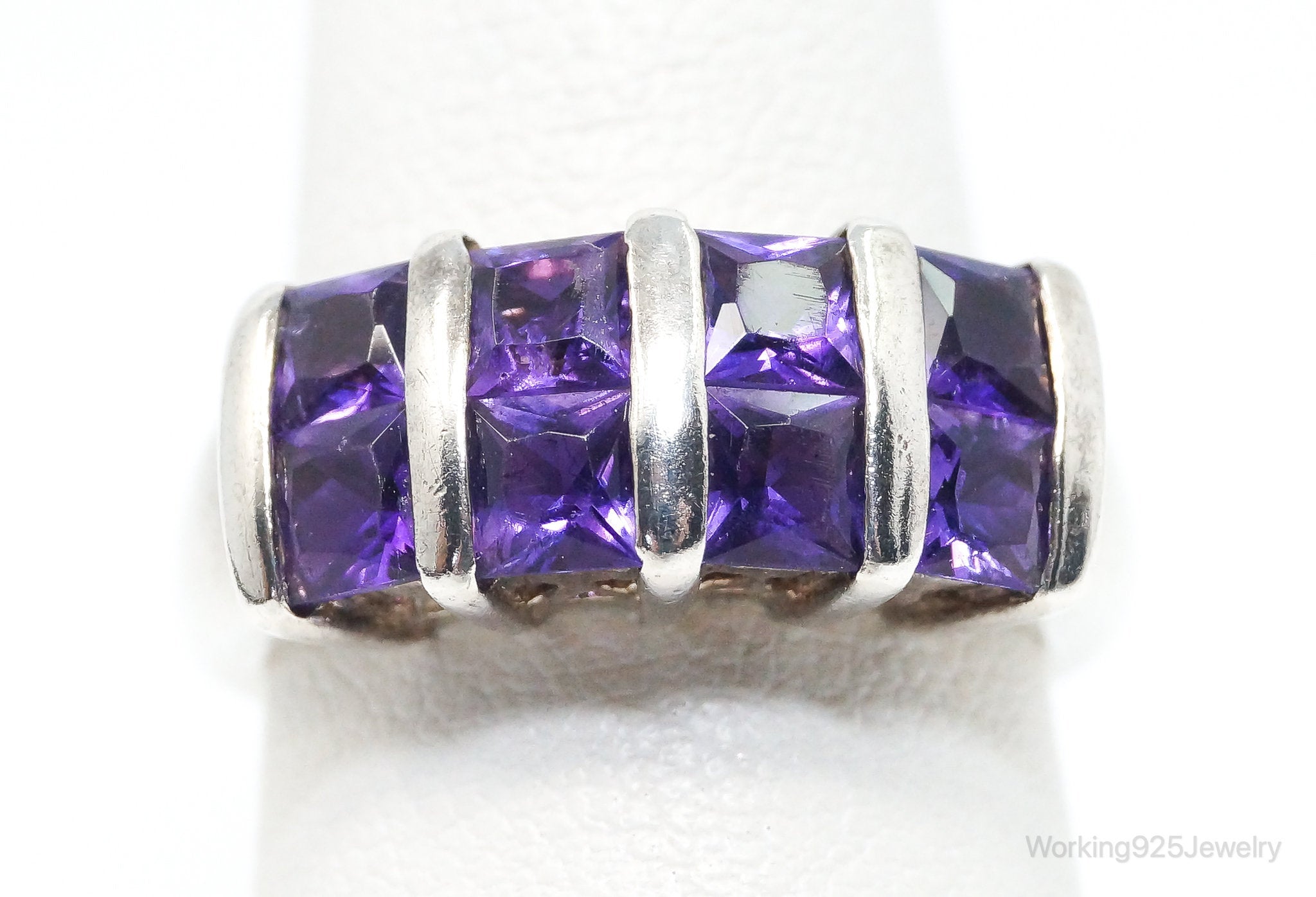 Vintage Art Deco Amethyst Sterling Silver Ring - Size 6