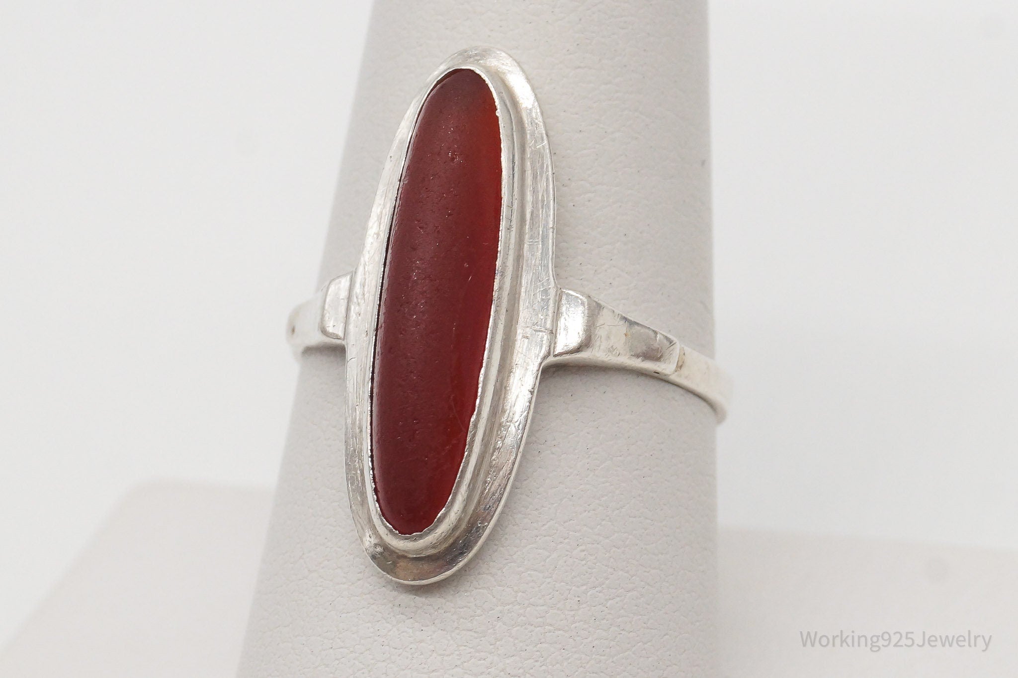 Antique Carnelian 835 Silver Ring - Size 8.25