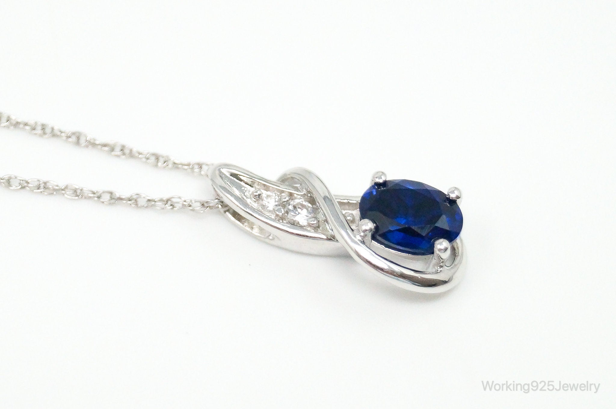 Designer SUN Lab Sapphire Cubic Zirconia Sterling Silver Necklace