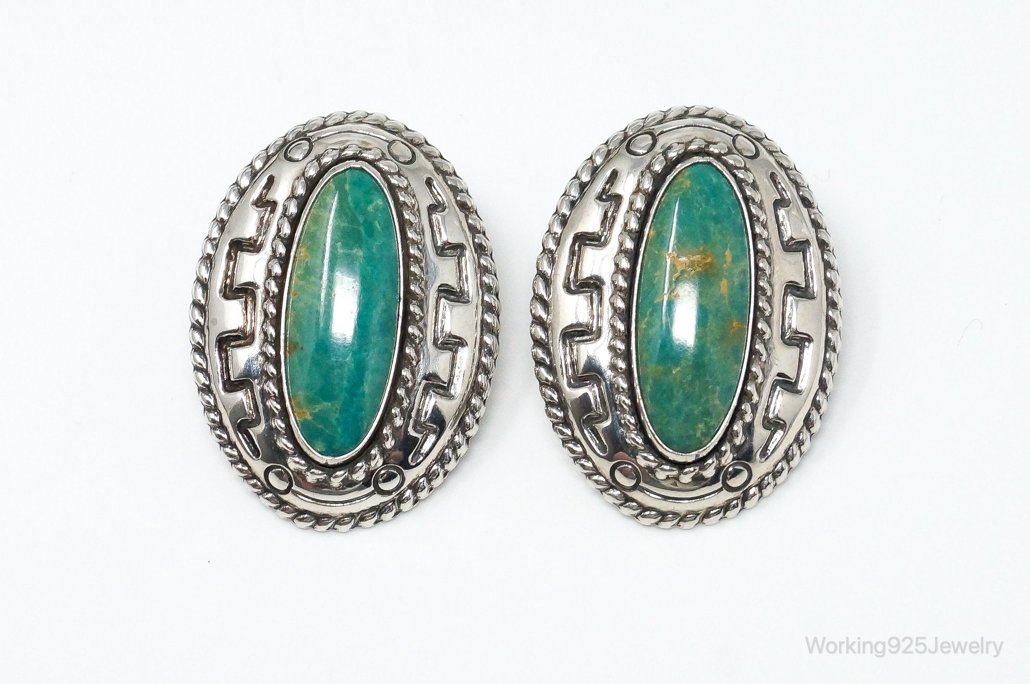 Large Western Designer Carolyn Pollack Relios Turquoise Sterling Silver Earrings