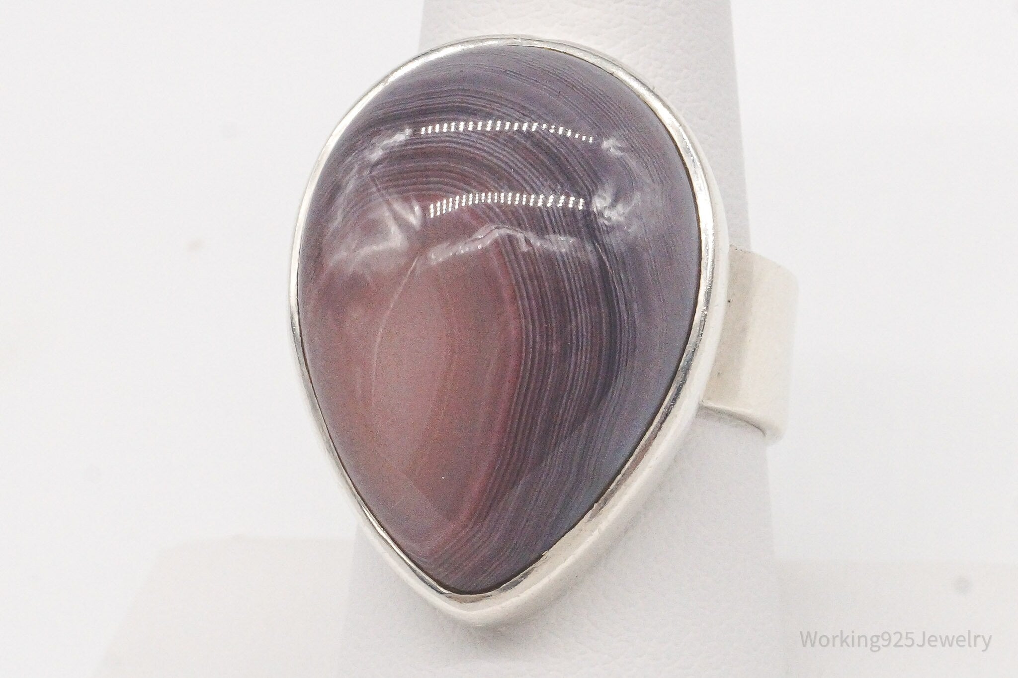 Vintage Lace Agate Sterling Silver Ring - Size 8.5 Adjustable