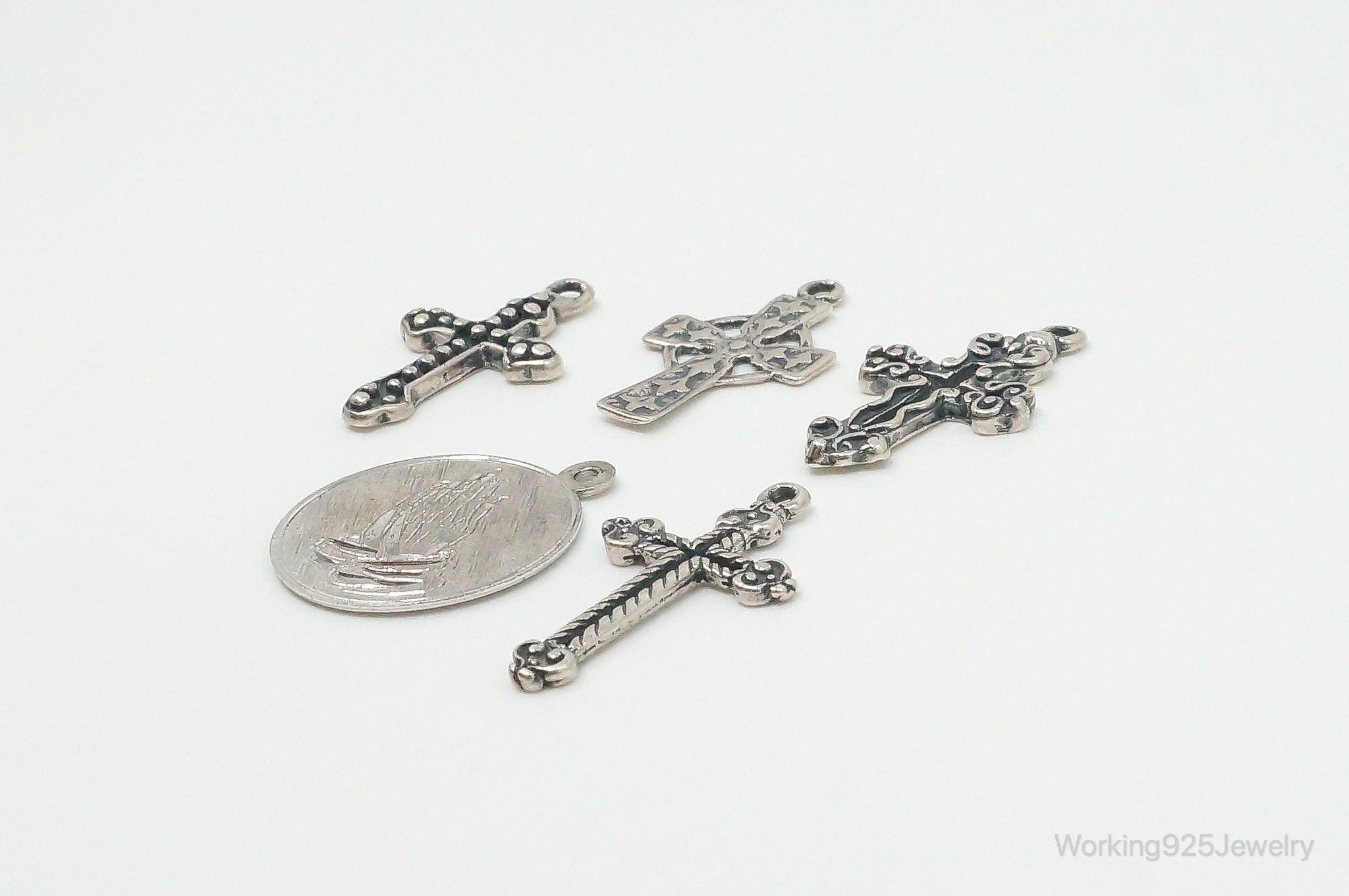 Vintage Crosses & Prayer Sterling Silver Charms Lot