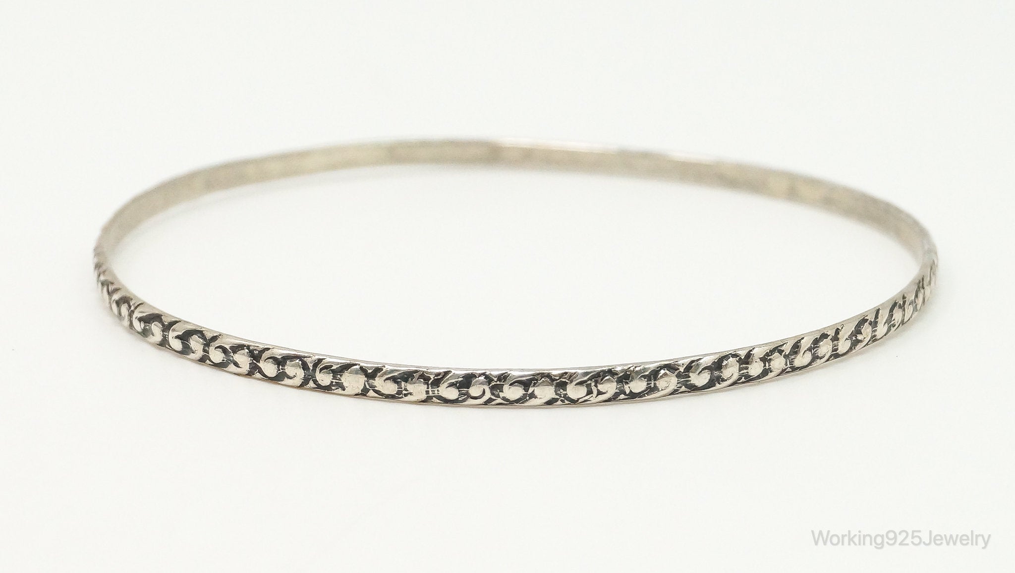 Antique BEAU Bandana Style Print Sterling Silver Bangle Bracelet