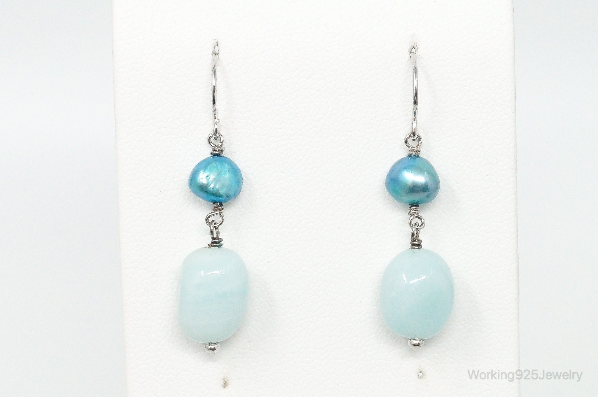 Blue Larimar Blue Pearl Sterling Silver Earrings