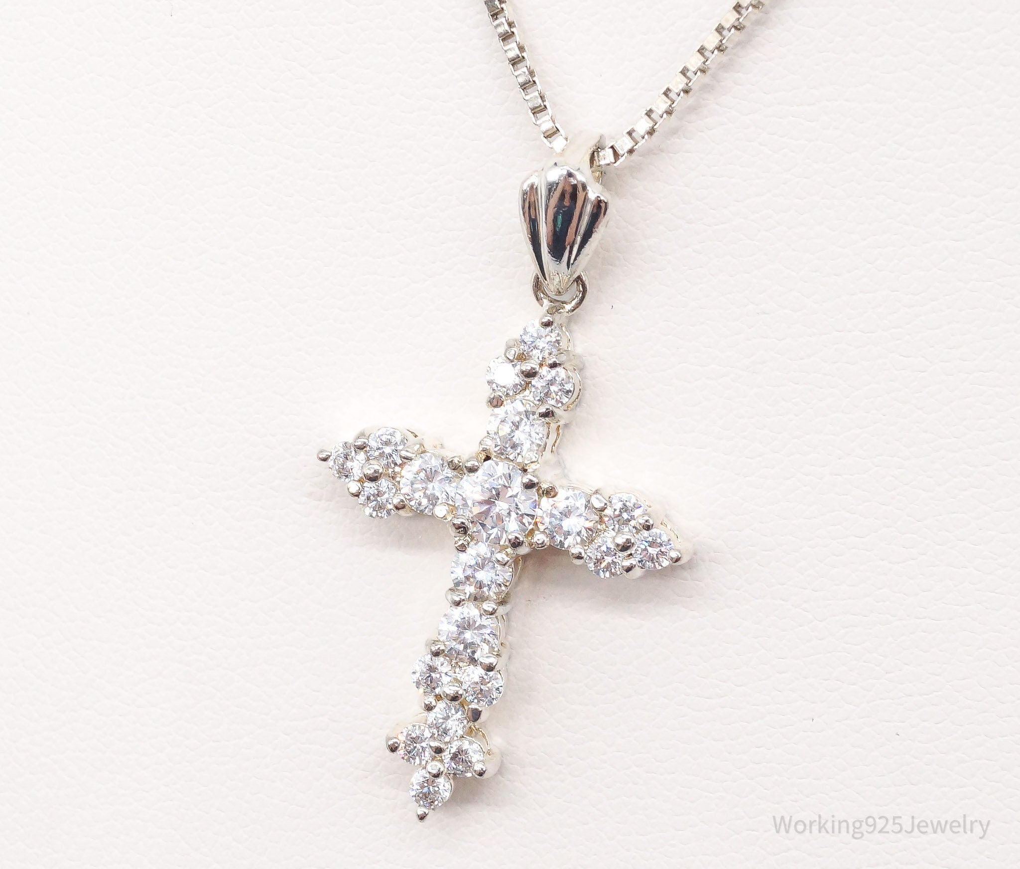 Vintage Cubic Zirconia Cross Sterling Silver Necklace