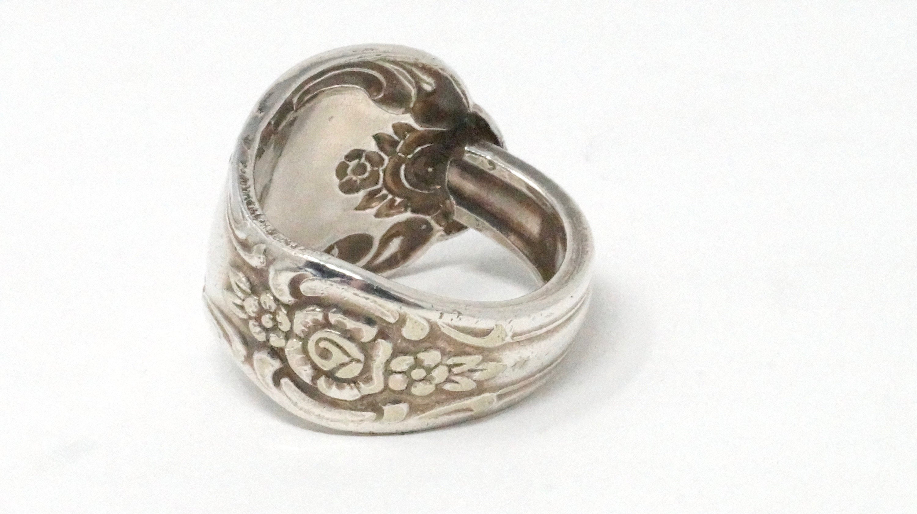 Antique Motif Art Nouveau Flower Sterling Silver Spoon Wrap Ring - Size 6