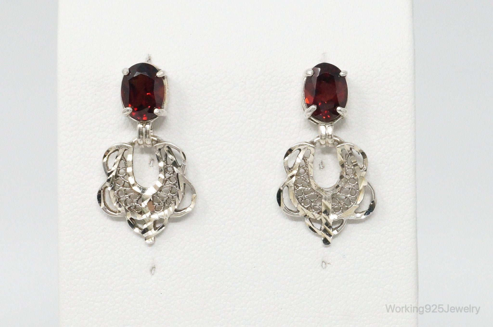 Vintage Designer Garnet Sterling Silver Earrings