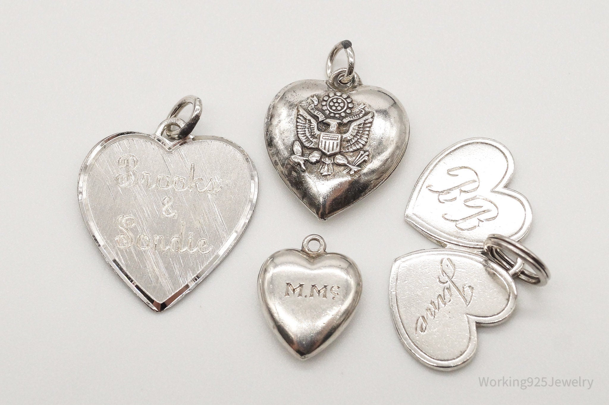 Antique Puffy Hearts Sterling Silver Charms Set Lot