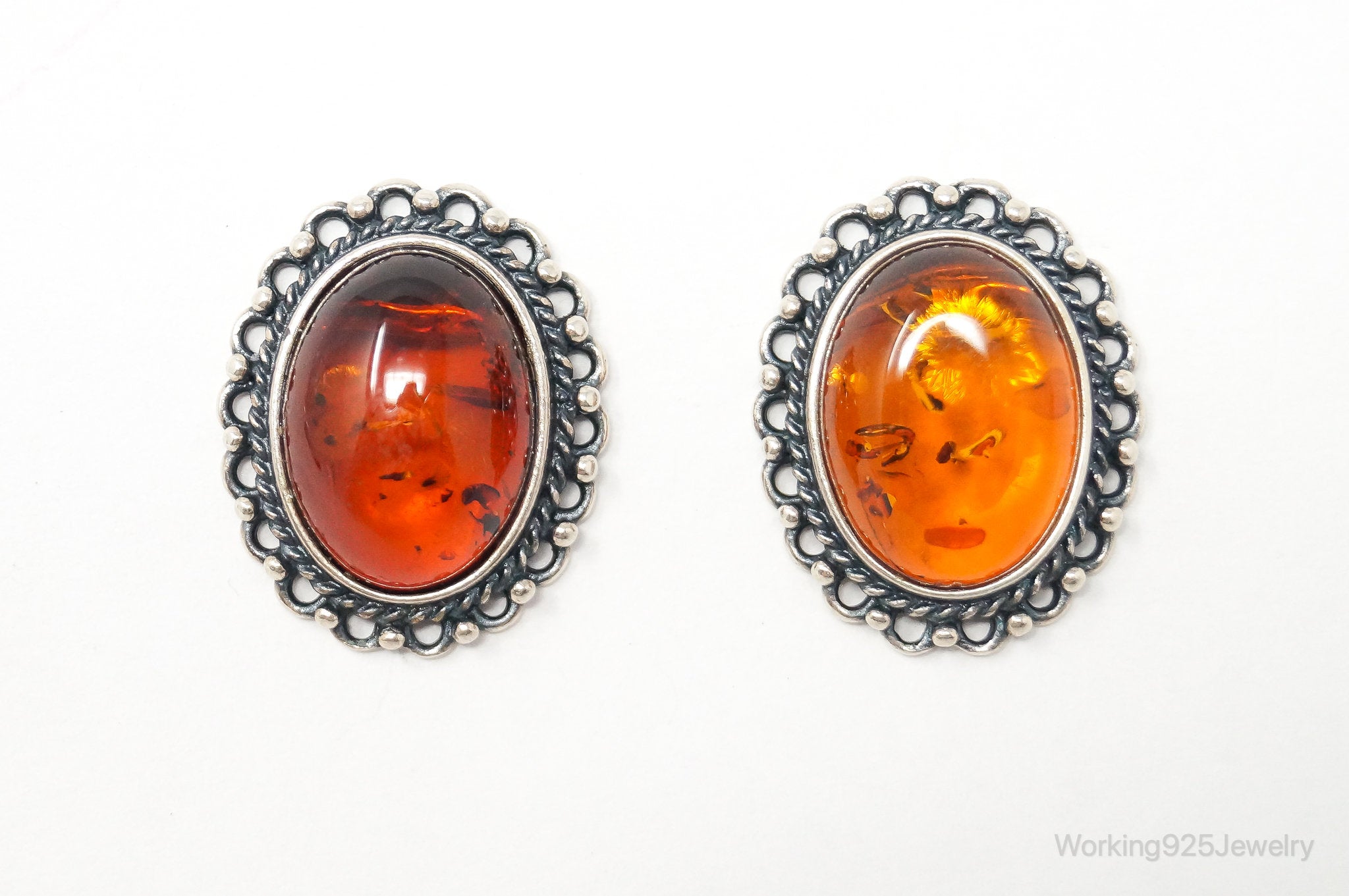 Vintage Amber Sterling Silver Earrings