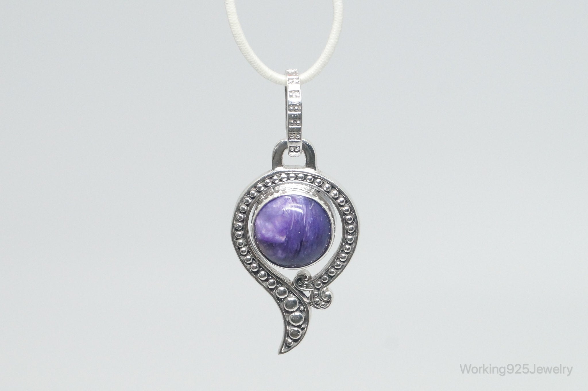 Vintage Art Deco Charoite Sterling Silver Necklace Pendant