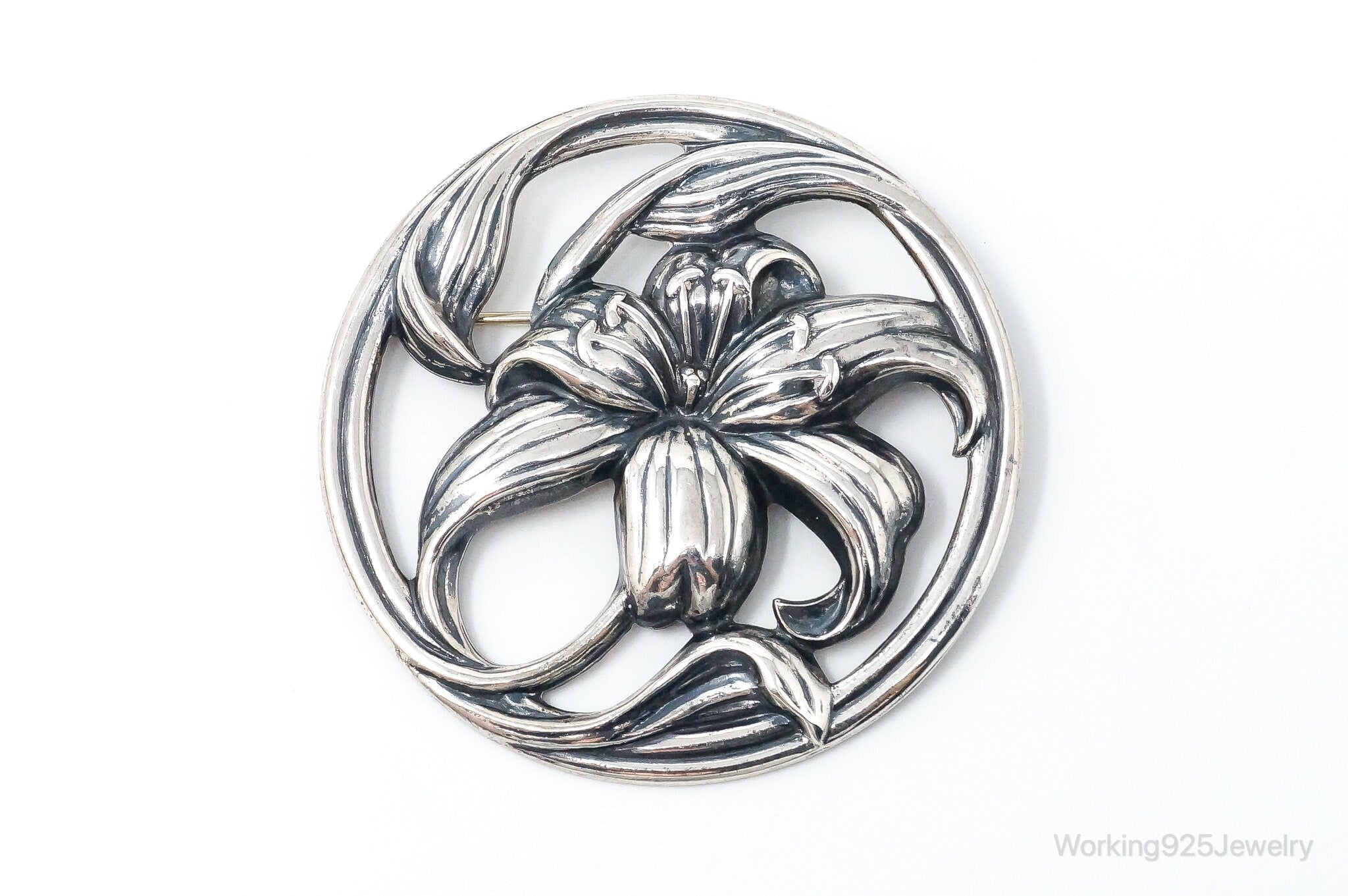 Vintage Designer Danecraft Large Sterling Silver Flower Pin Brooch