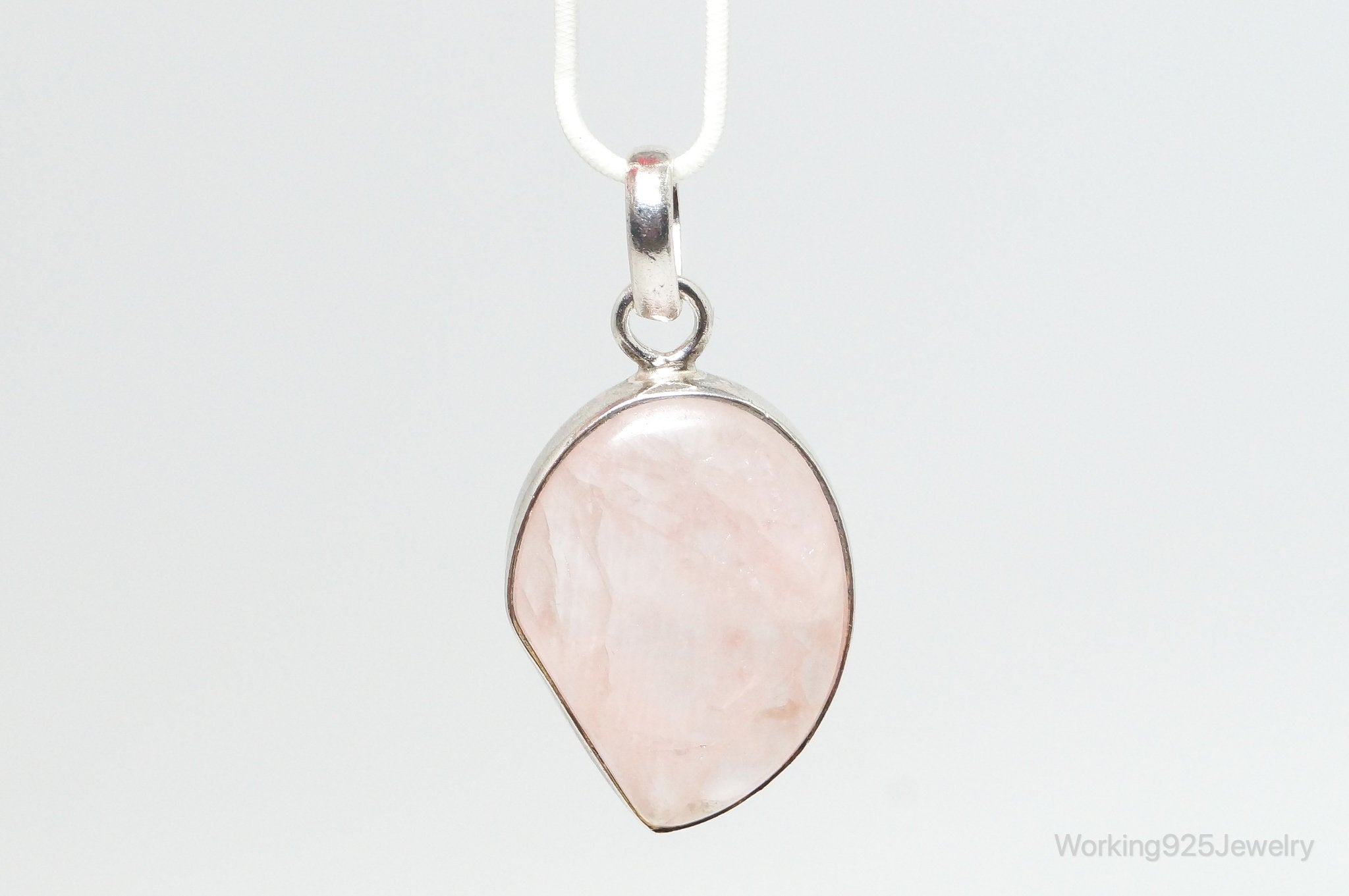 Large Vintage Rose Quartz Sterling Silver Necklace Pendant