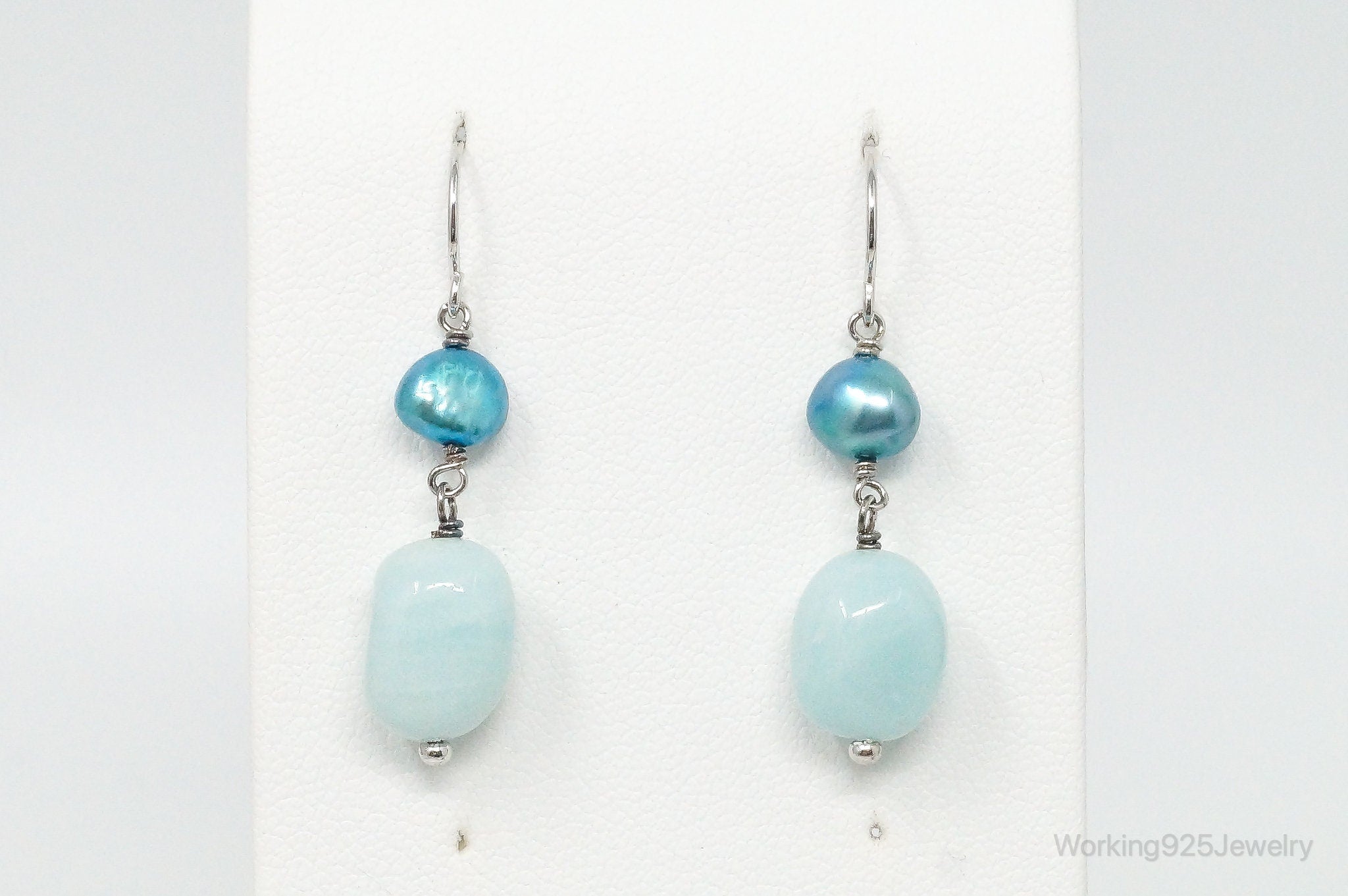 Blue Larimar Blue Pearl Sterling Silver Earrings