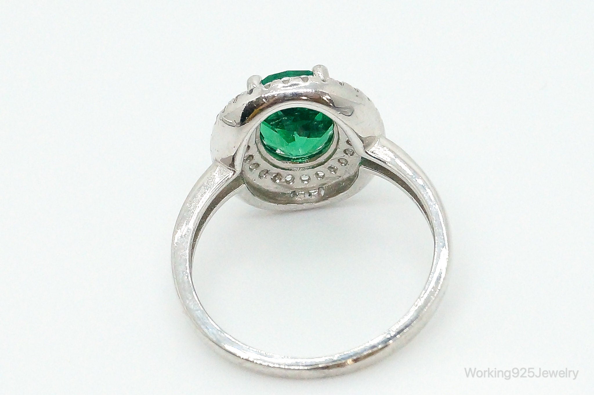 Lab Emerald Cubic Zirconia Sterling Silver Ring - Size 7