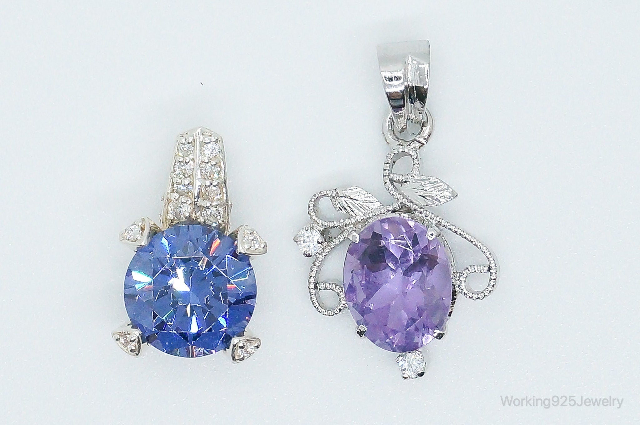 Diamonique Amethyst Cubic Zirconia Sterling Silver Necklace Pendants