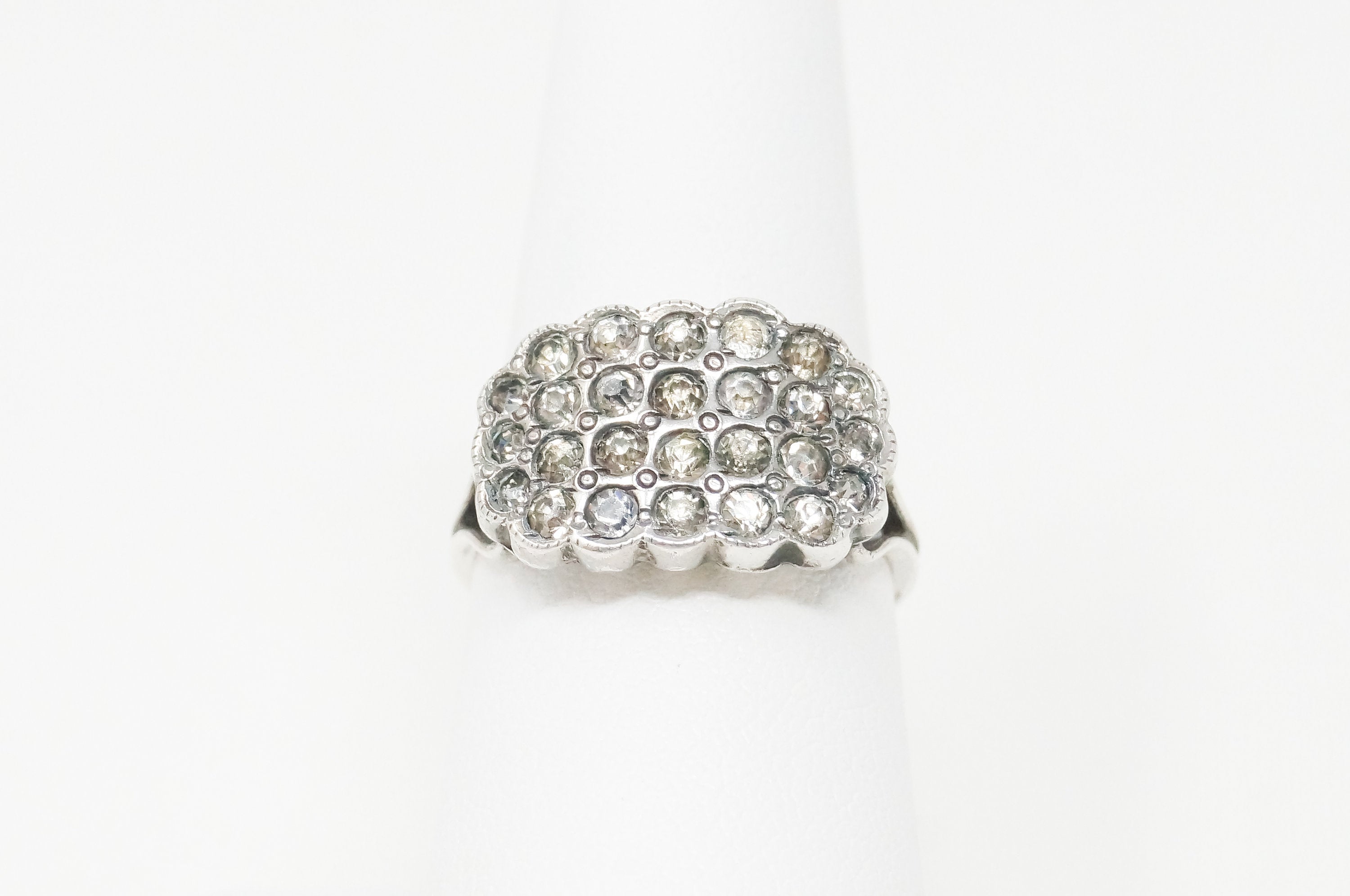 Antique Victorian Cubic Zirconia Sterling Silver Ring - Sz 7.5