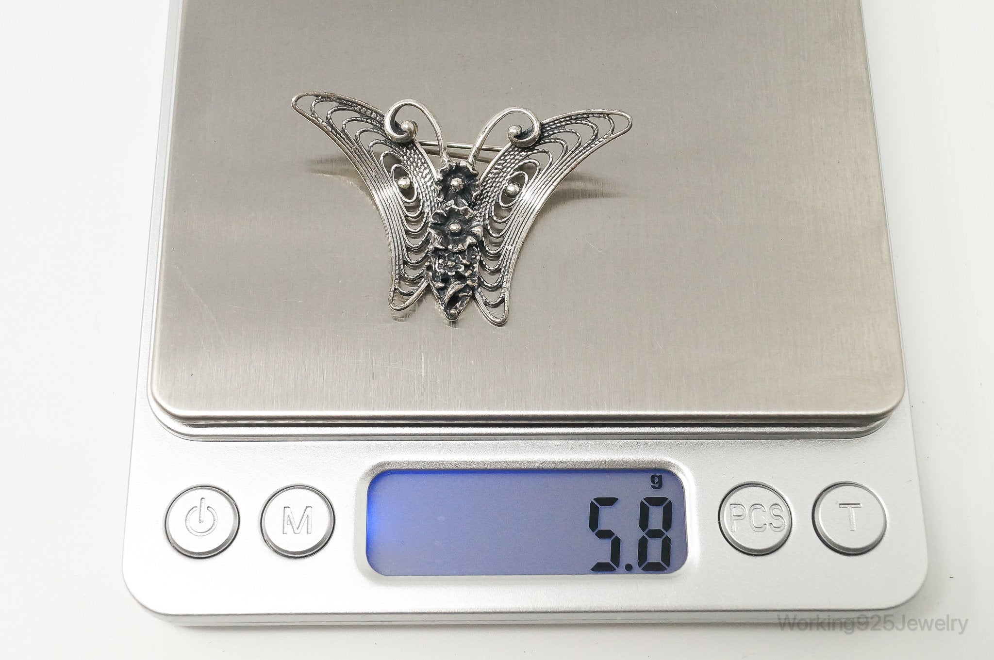 Vintage Designer Beau Filigree Butterfly Modern Sterling Silver Brooch Pin