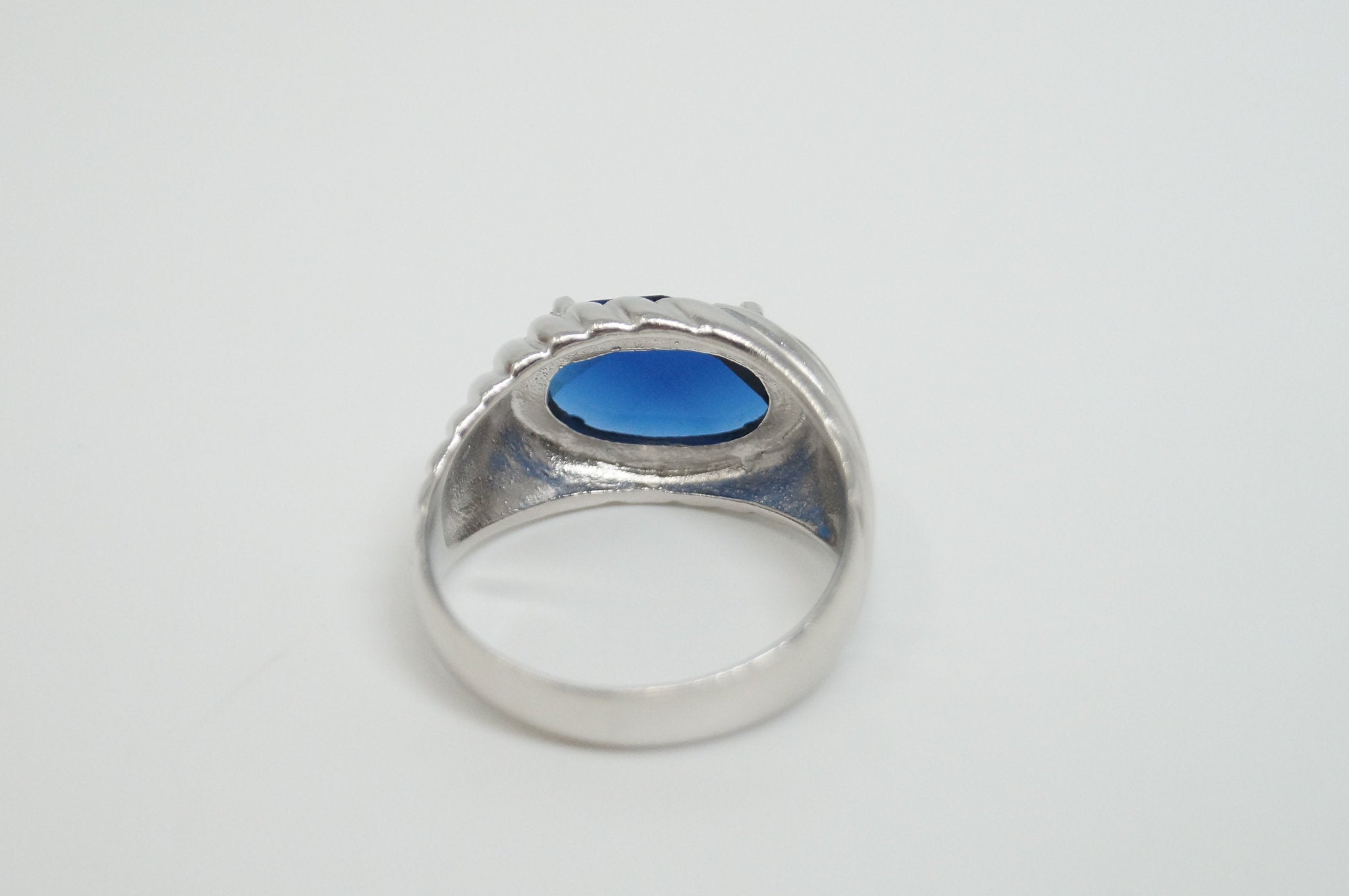 Vintage Art Deco Blue Sapphire Sterling Silver Ring - Sz 9.75