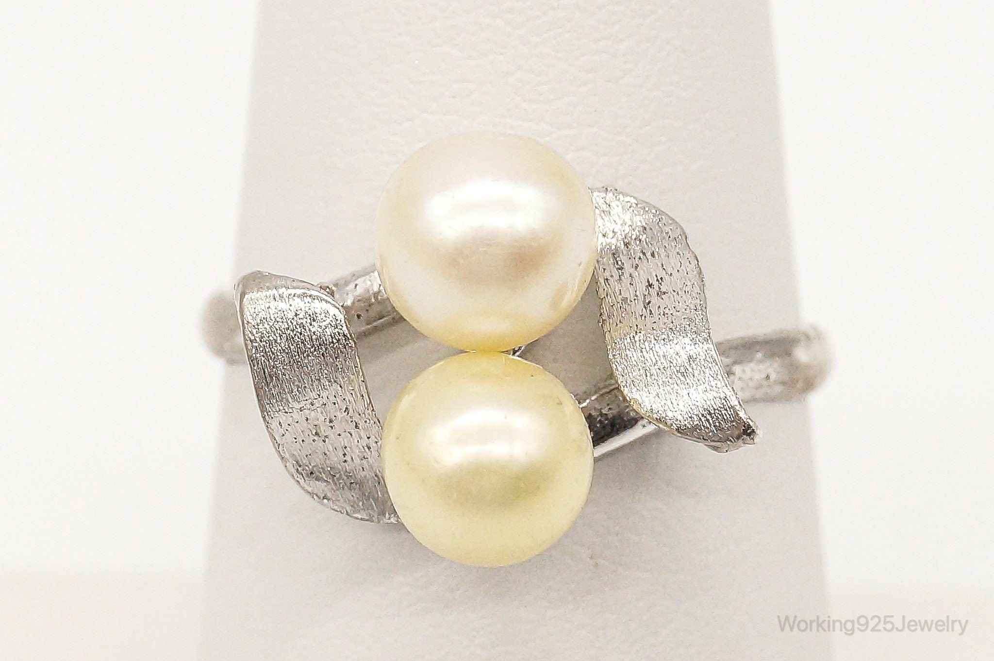 Antique Faux Pearl Sterling Silver Ring - Size 7