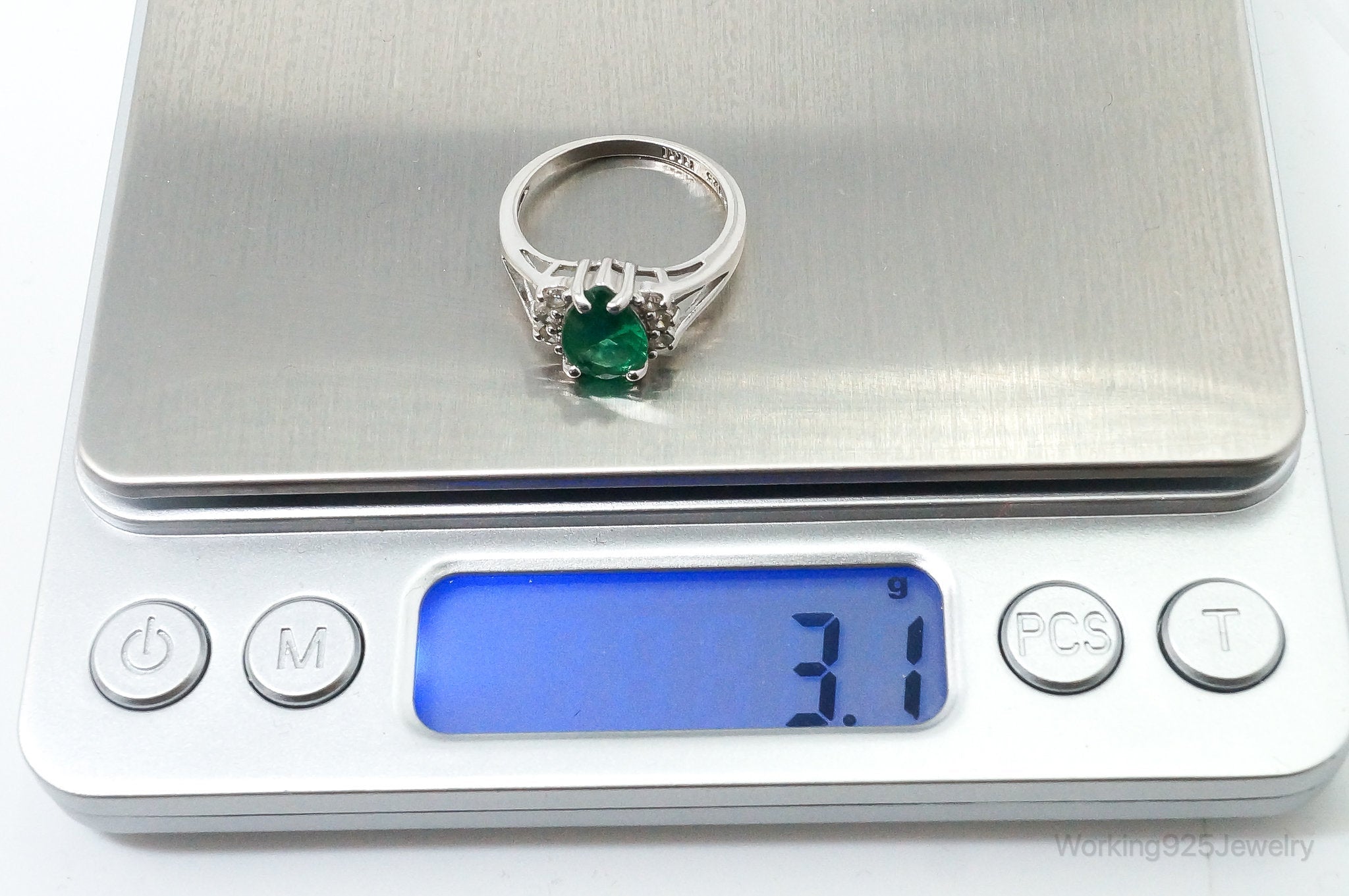 Vintage Lab Emerald CZ Accented Sterling Silver Ring SZ 7