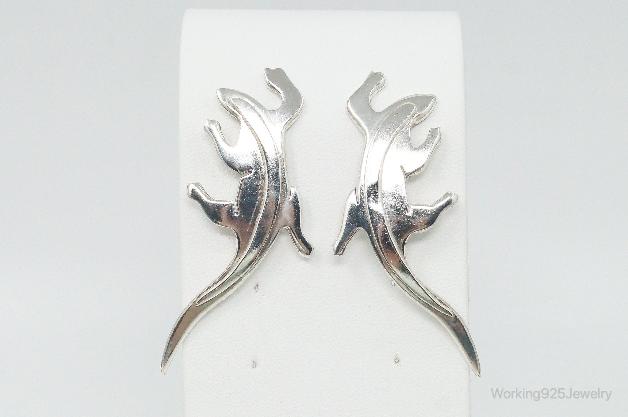 Large Vintage Mexico Designer Lizard Sterling Silver Earrings