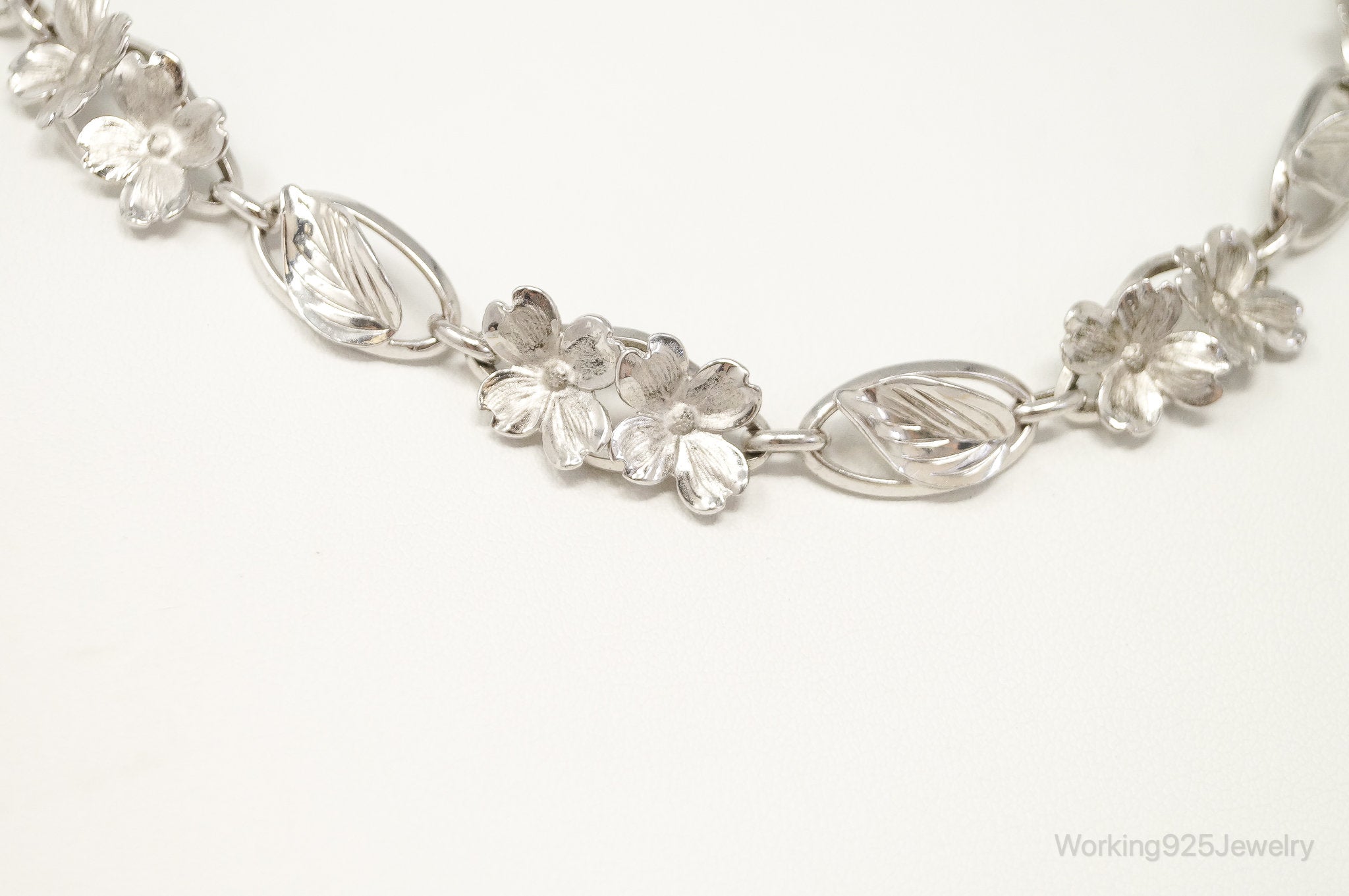 Antique SB Floral Art Nouveau Link Sterling Silver Necklace