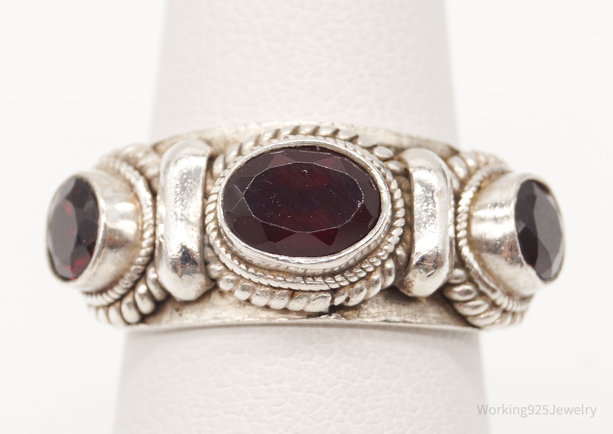 Vintage Garnet Sterling Silver Ring - Size 6.5