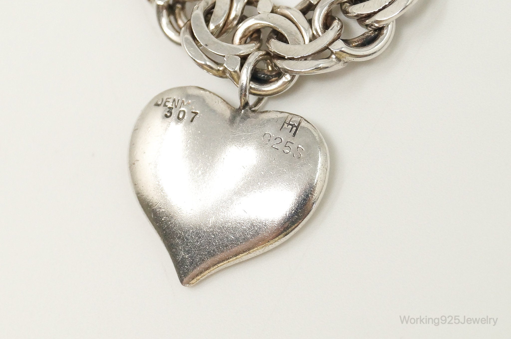 Vintage Hans Hansen Heart Charm On Henning Roland 830S Silver Bracelet