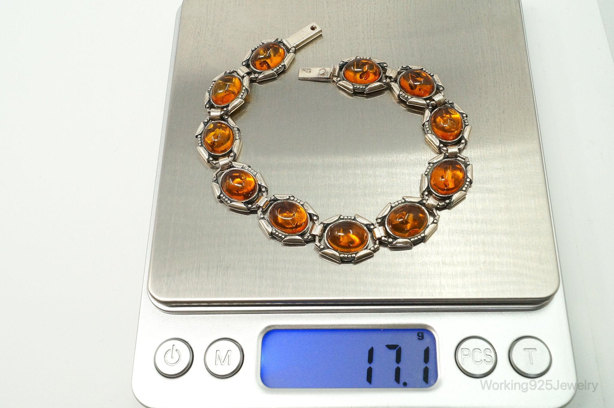 Vintage Baltic Amber Modernist Sterling Silver Bracelet