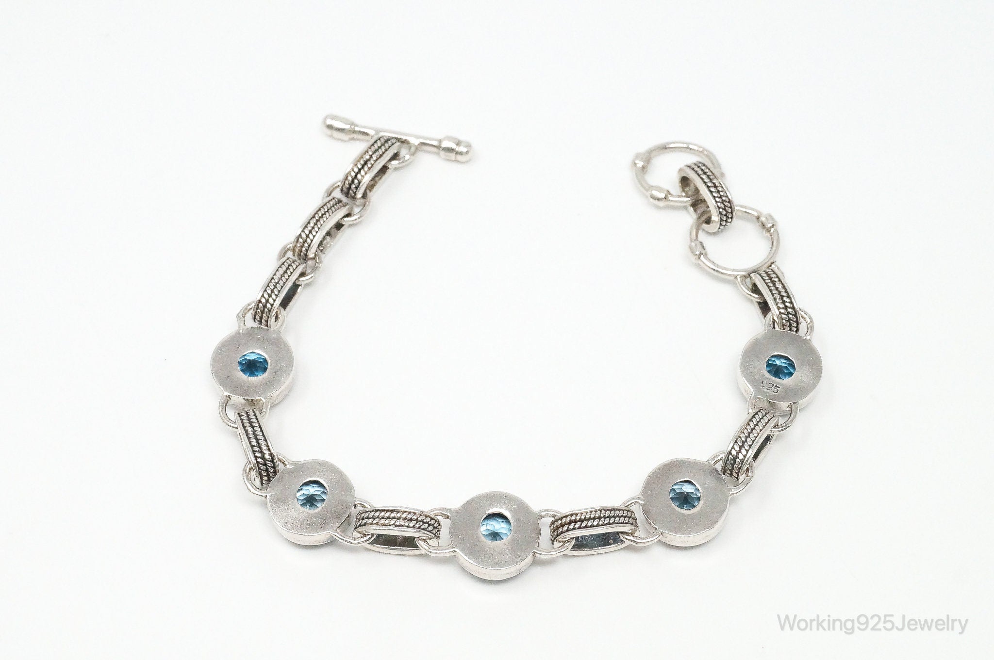 Vintage Blue Topaz Sterling Silver Toggle Bracelet