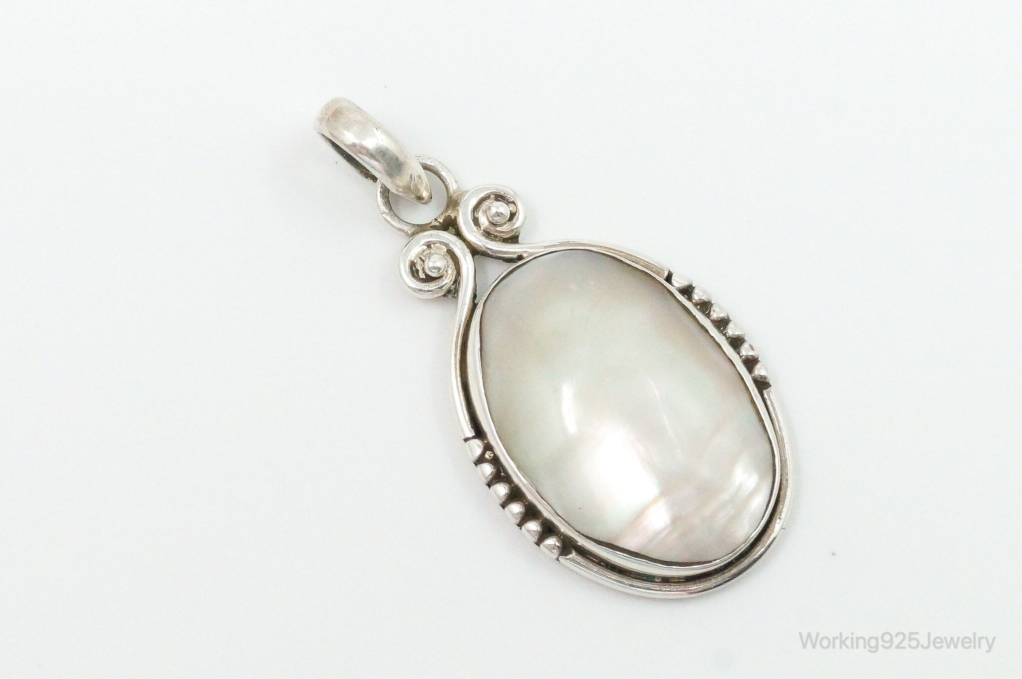 Large Vintage Mother Of Pearl Sterling Silver Pendant