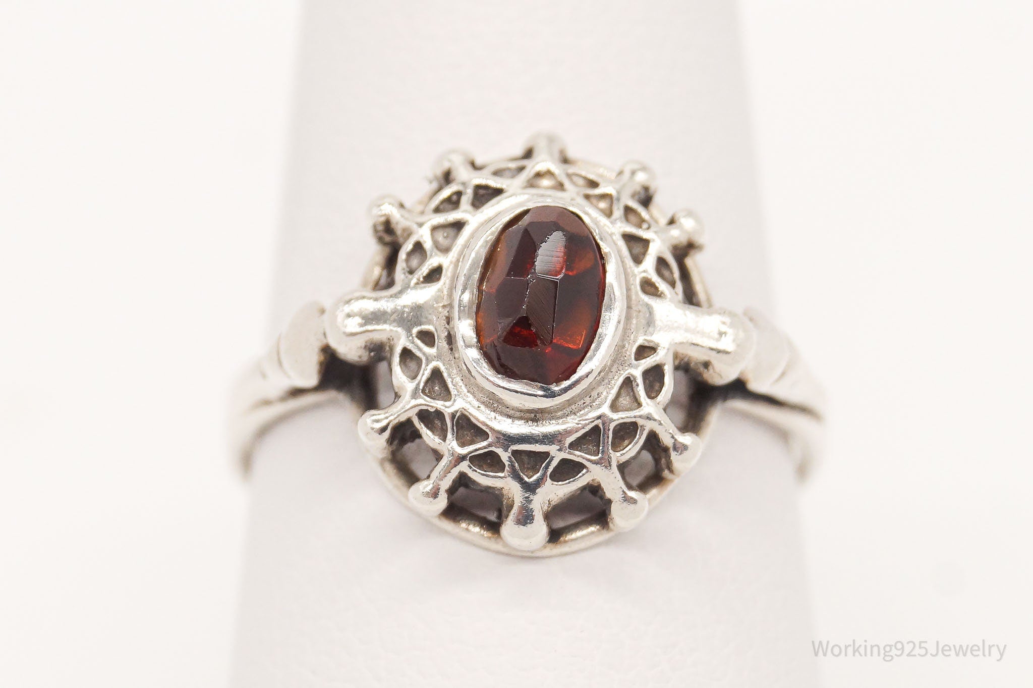 Antique Dutch Ruby 835 Silver Ring - Size 8