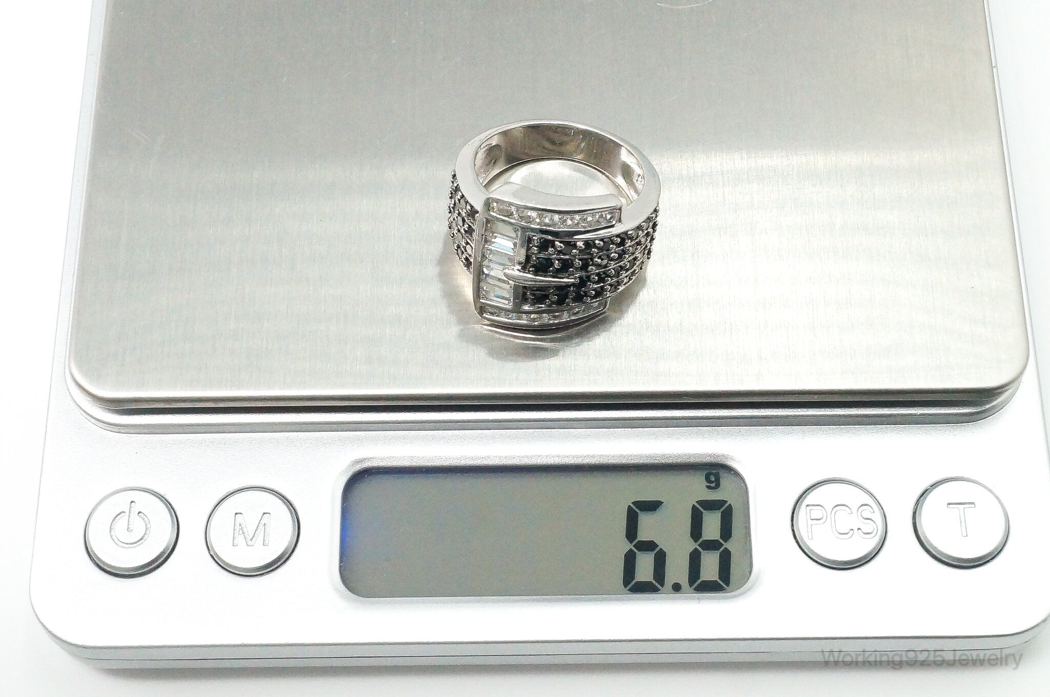 Designer Ross Simons Cubic Zirconia Black Onyx Sterling Silver Ring SZ 7.25