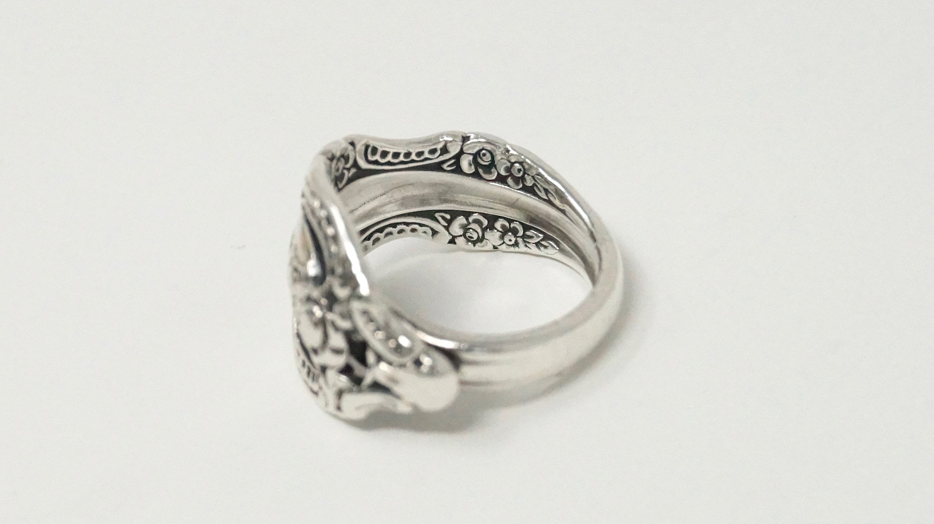 Vintage Floral Spoon Wrap Sterling Silver Ring - Size 7 1/2 -