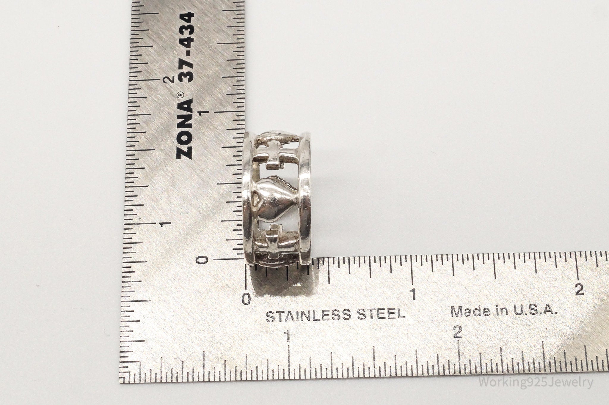 Vintage Hearts & Crosses Sterling Silver Ring - Size 6