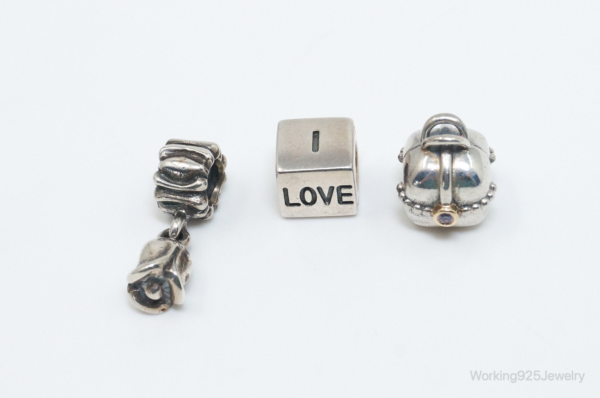 Authentic Designer Pandora ALE Love Charms Sterling Silver & Gold Charm Set