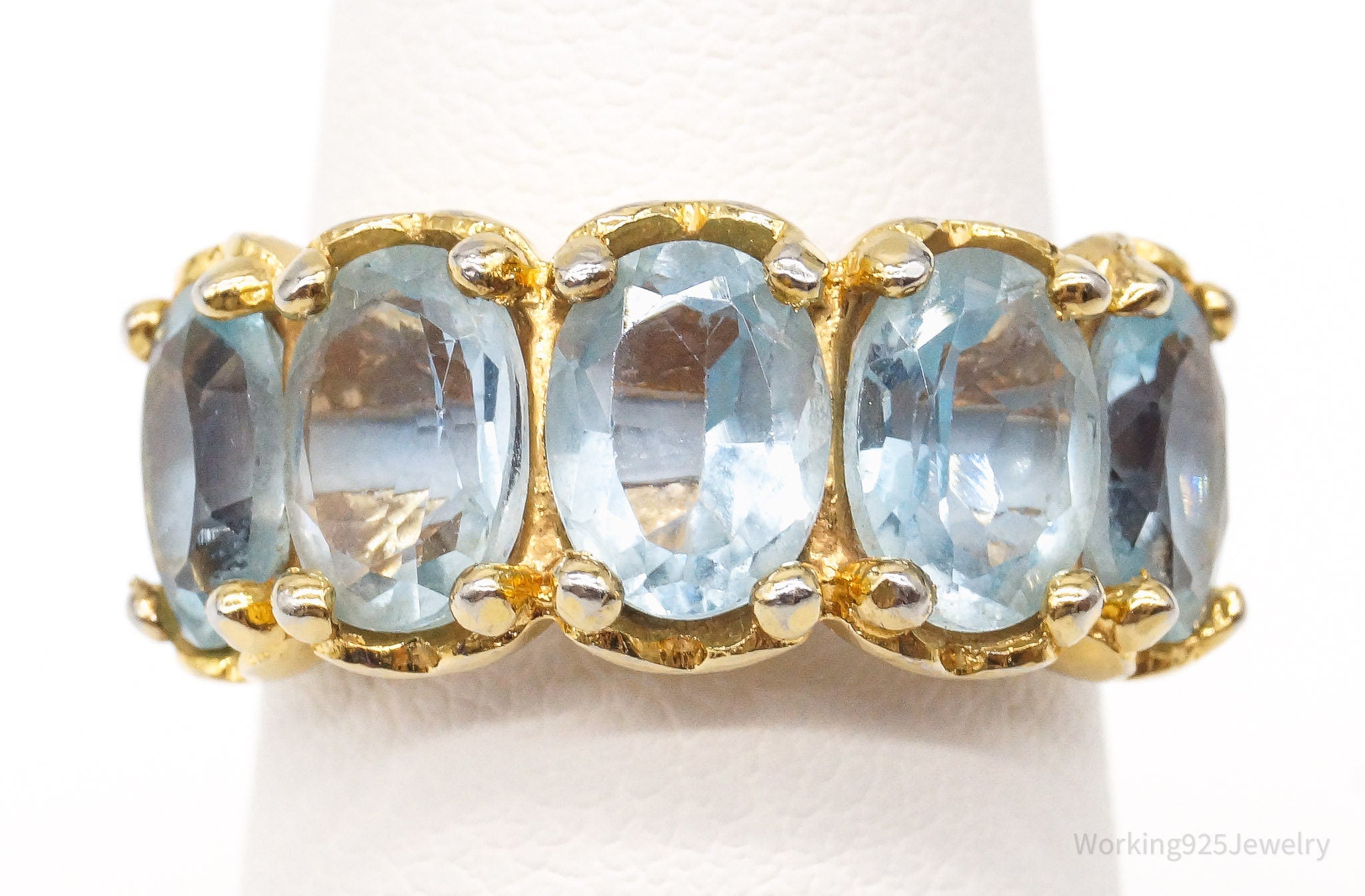 Vintage Blue Topaz Gold Vermeil Sterling Silver Ring - Size 5