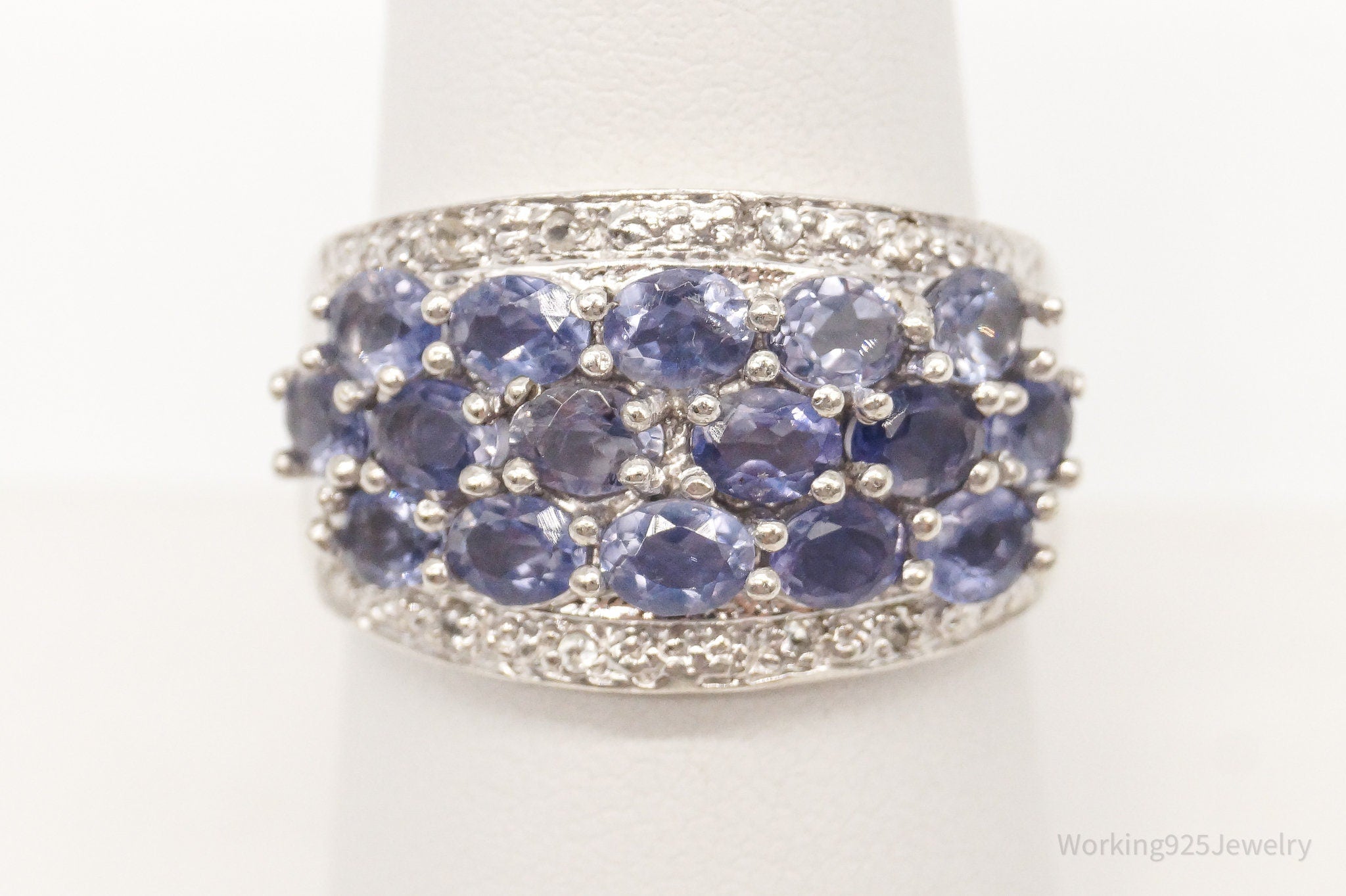 Vintage Iolite Cubic Zirconia Sterling Silver Ring Size 8.25