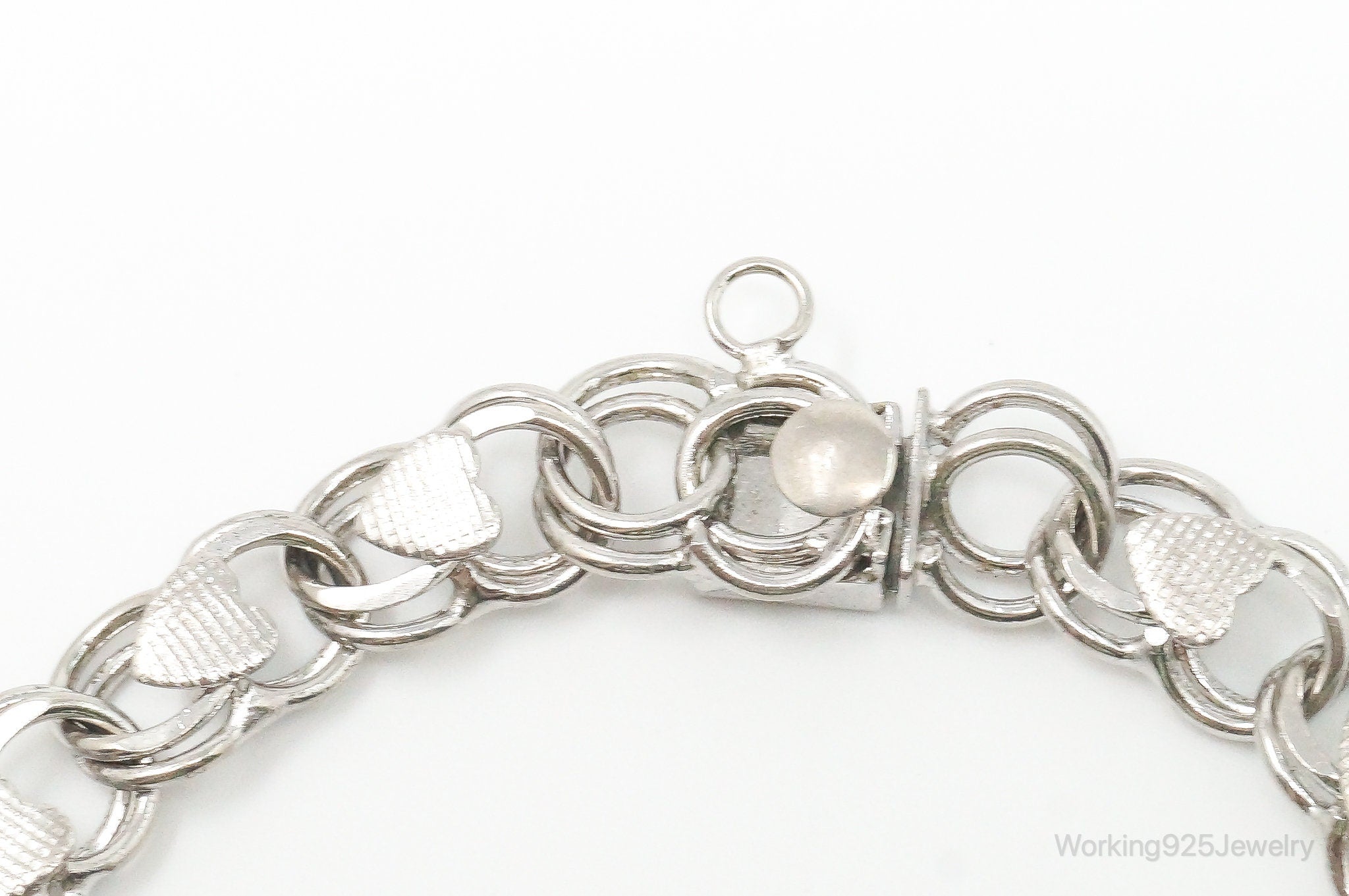 Antique Hearts Chain Link Charm Sterling Silver Bracelet