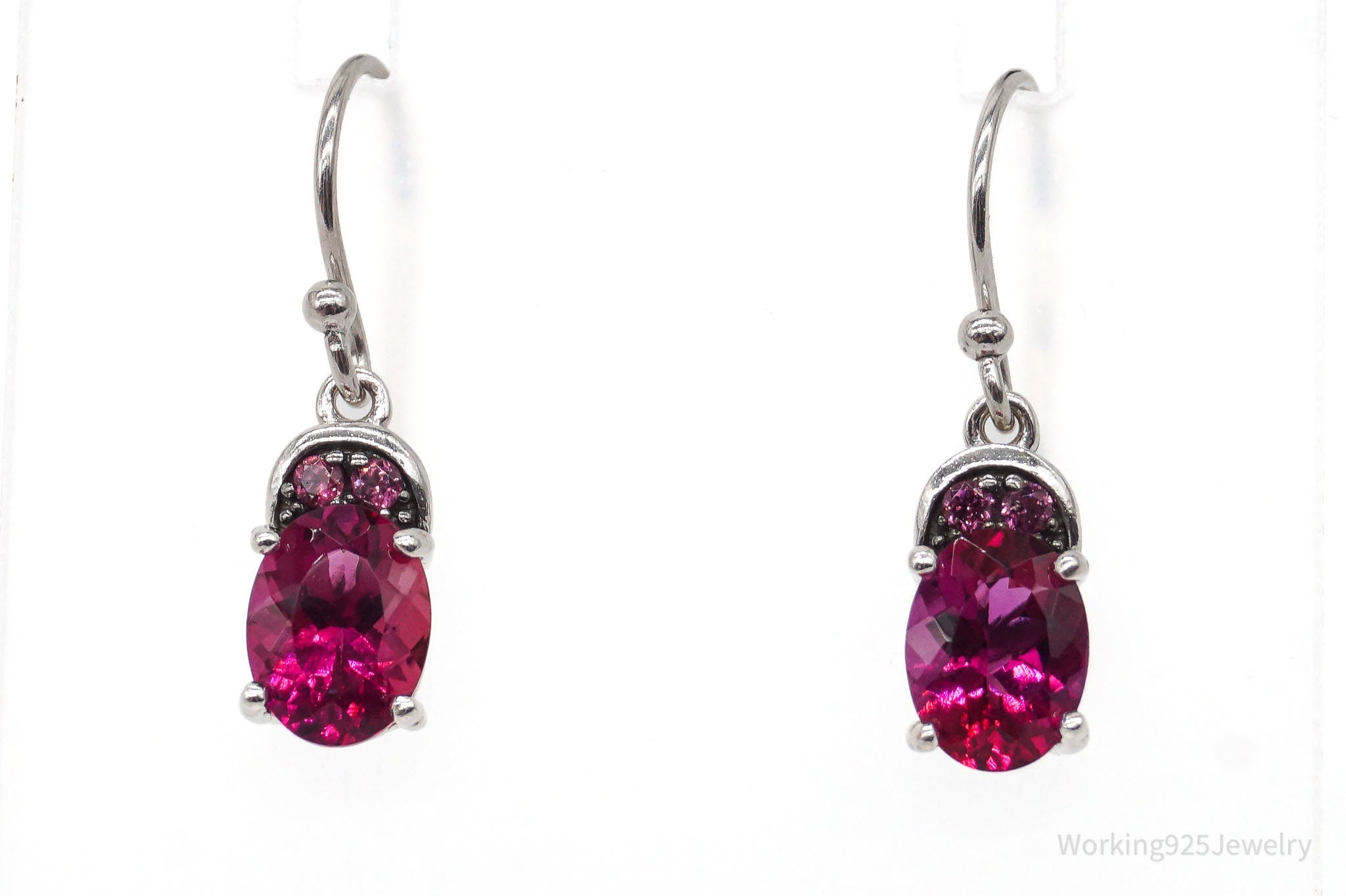 Designer Pink Tourmaline Pink CZ Rhodium Over Sterling Silver Earrings