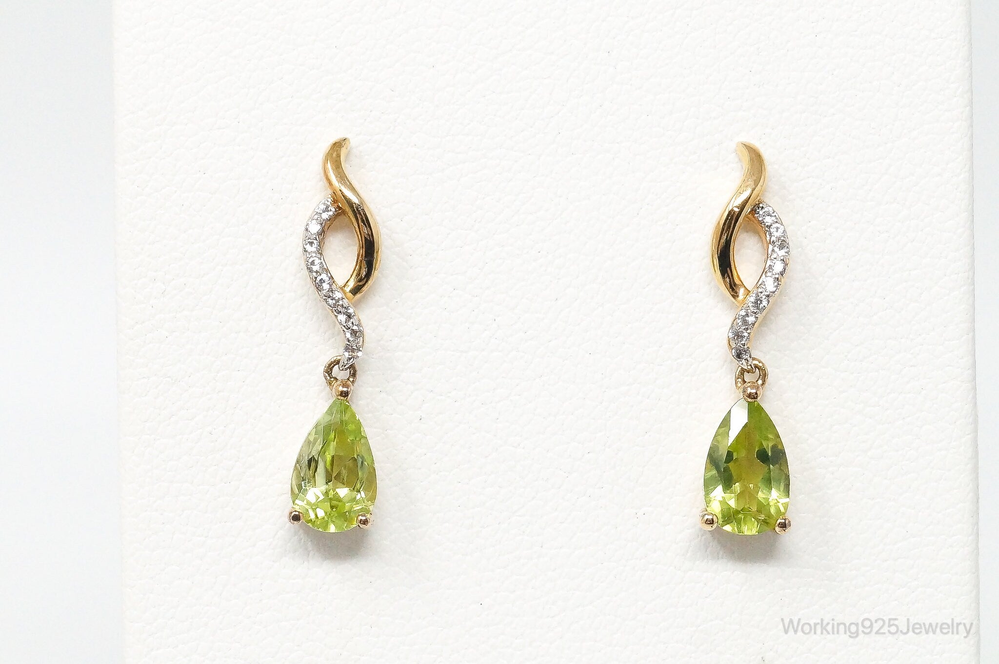 Peridot Cubic Zirconia Gold Vermeil Sterling Silver Earrings