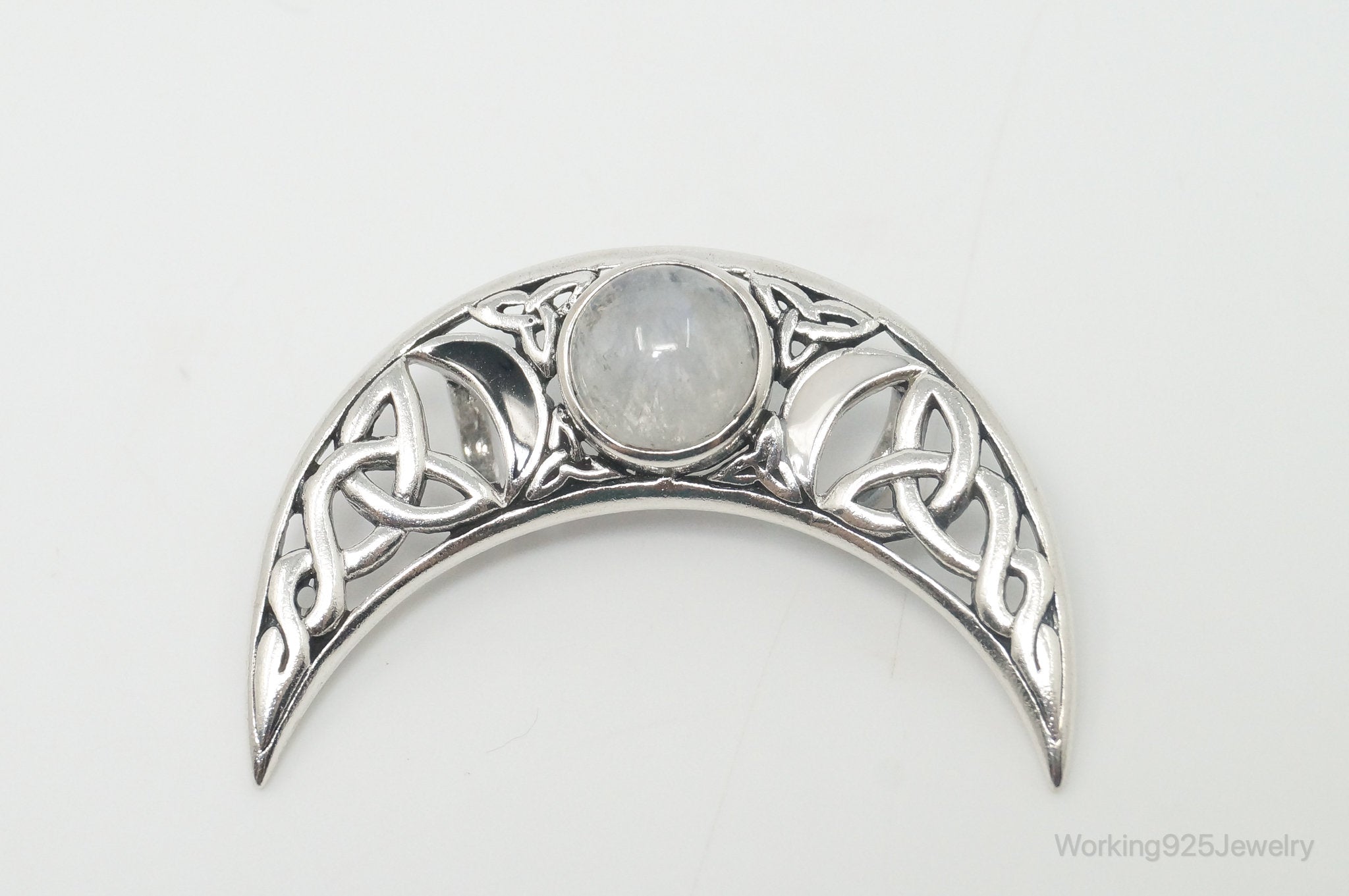 Vintage Designer Moonstone Celtic Sterling Silver Necklace Pendant