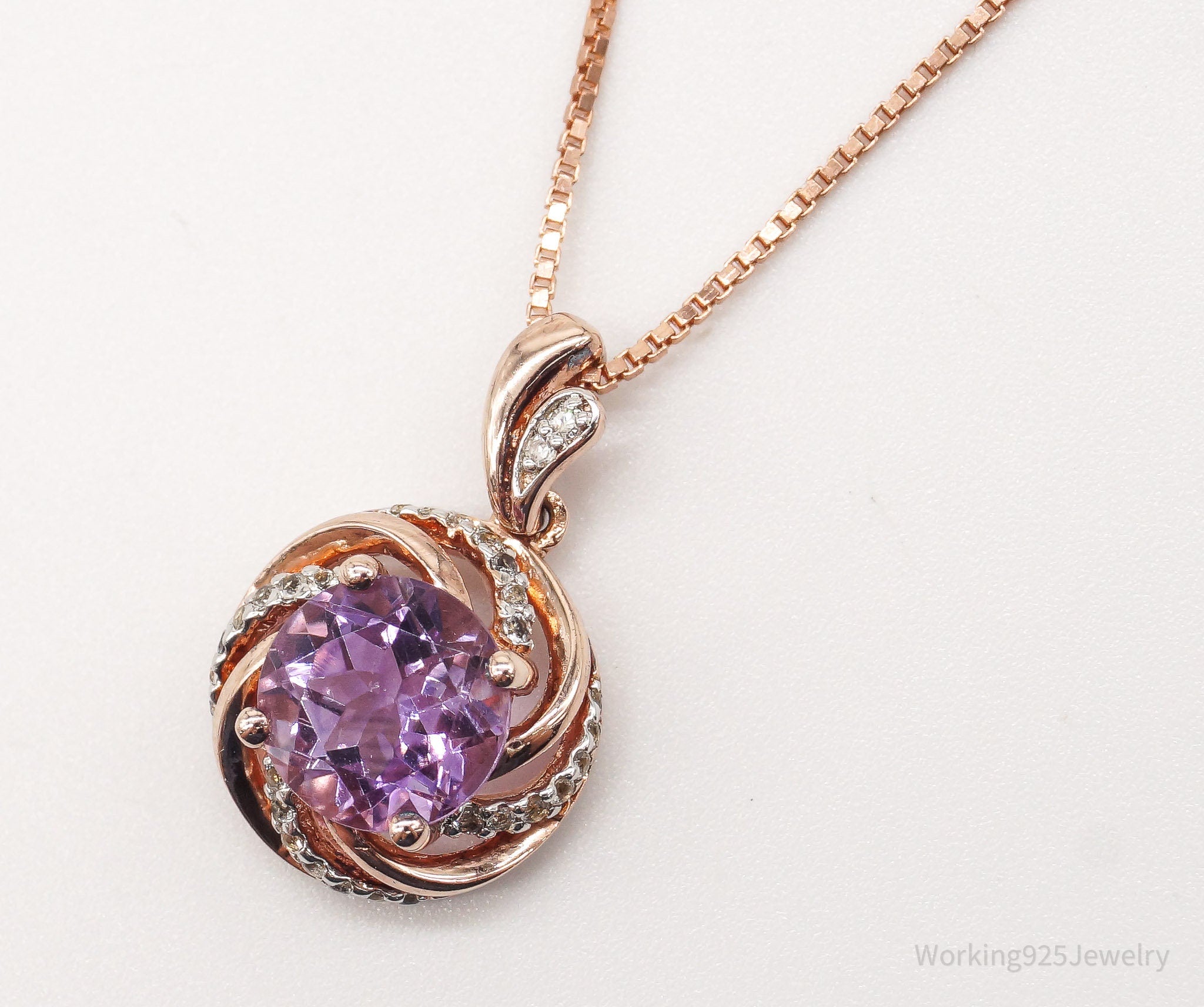 Vintage Amethyst Cubic Zirconia Rose Gold Vermeil Sterling Silver Necklace