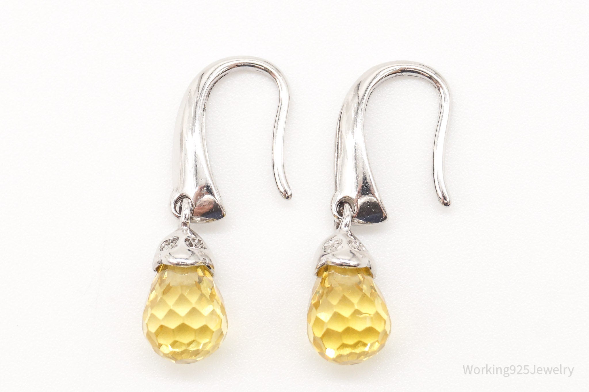 Vintage Designer Ross Simons Yellow Cubic Zirconia Sterling Silver Earrings