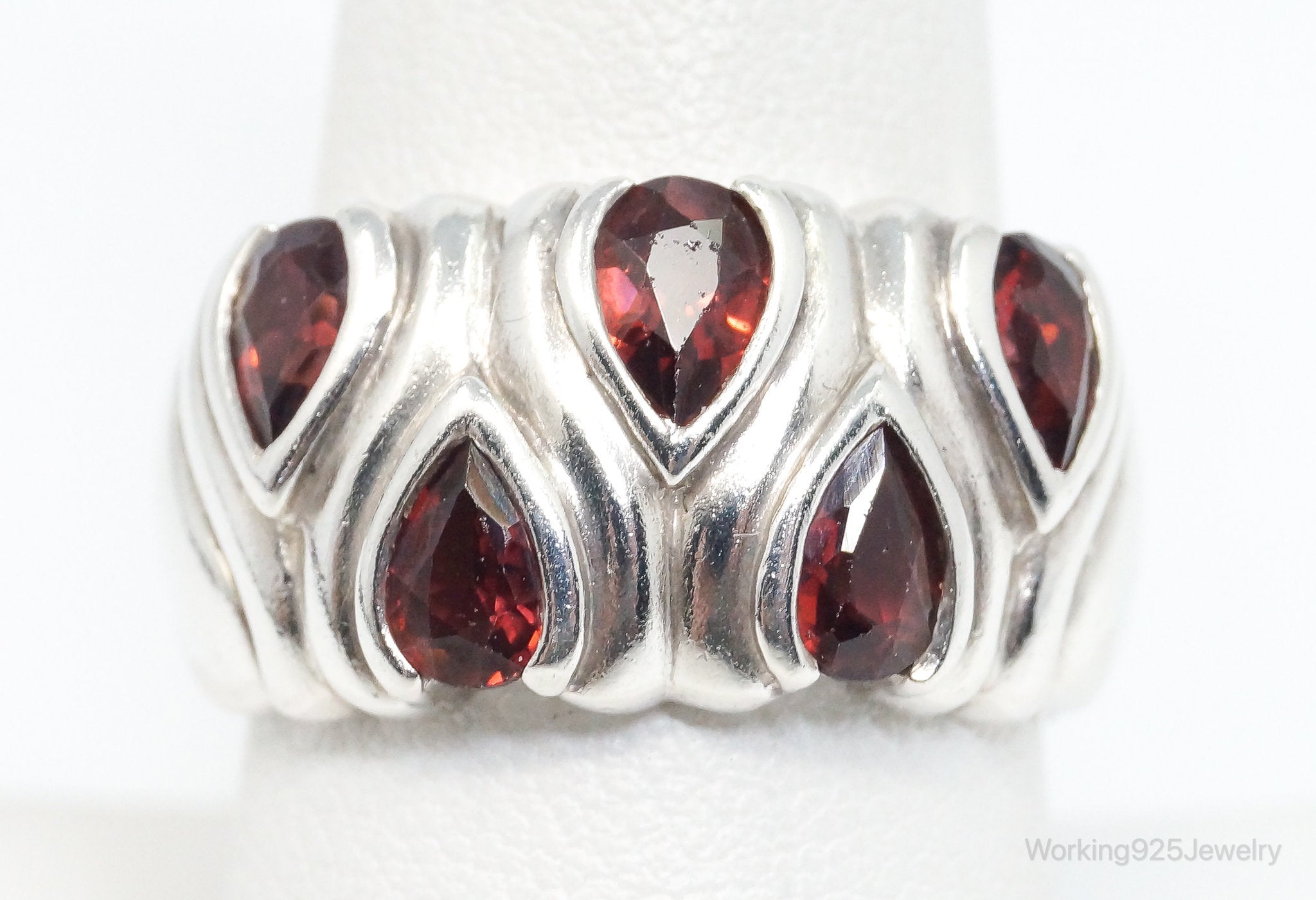 Vintage Designer CNA Garnet Sterling Silver Ring - SZ 9.25