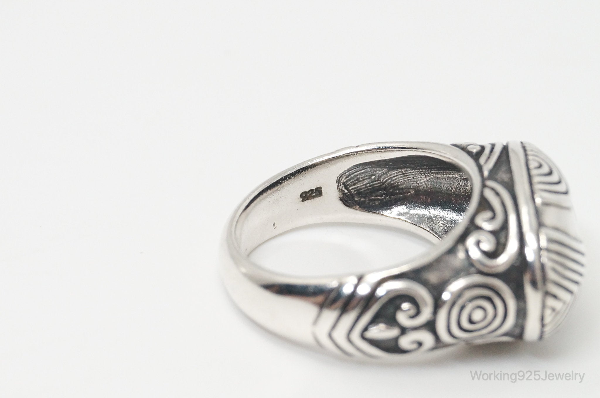 Vintage Bali Style Scroll Heart Swirls Sterling Silver Ring - Size 8