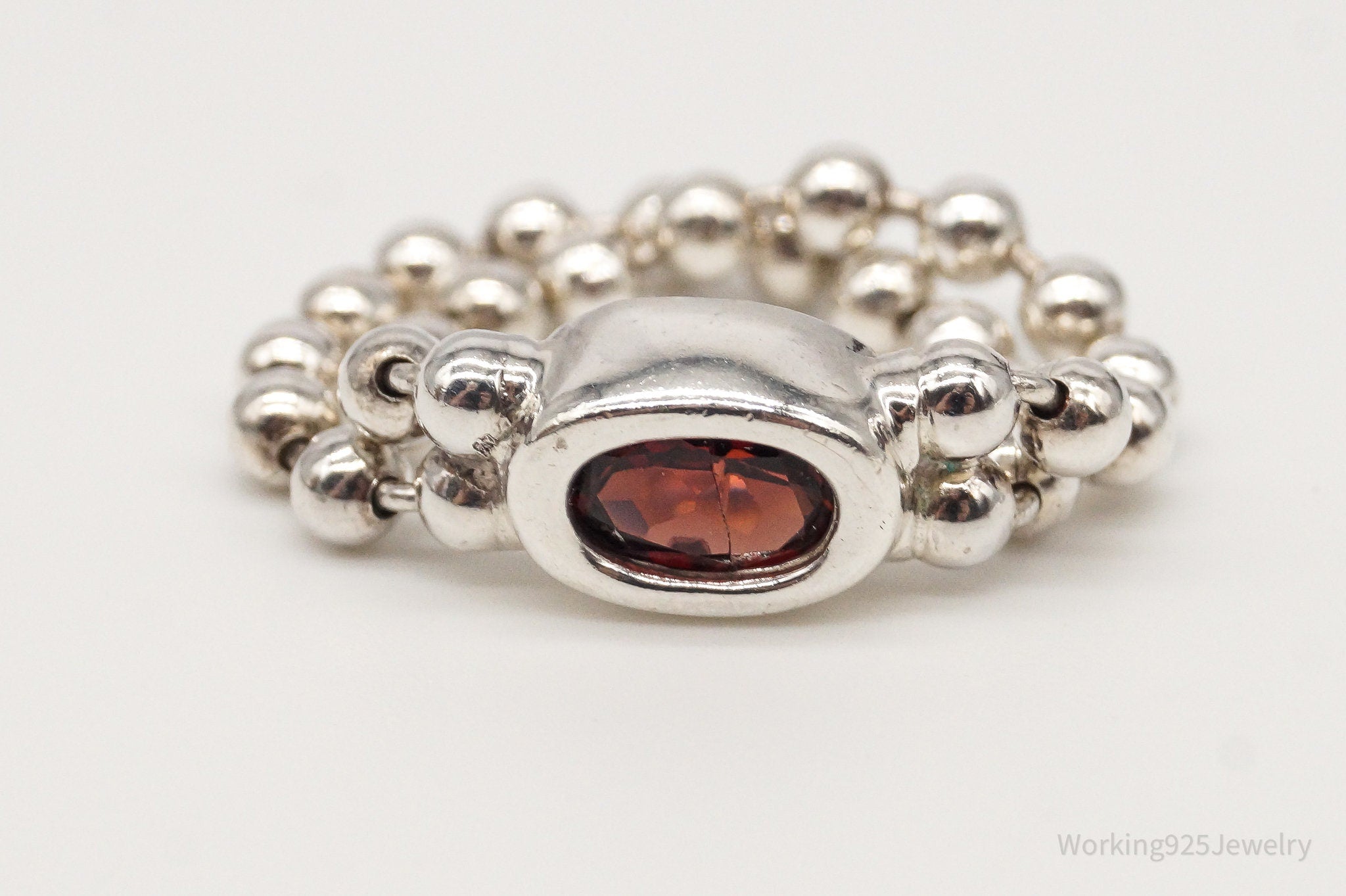 Vintage Garnet Sterling Silver Chain Ring - Size 6.5