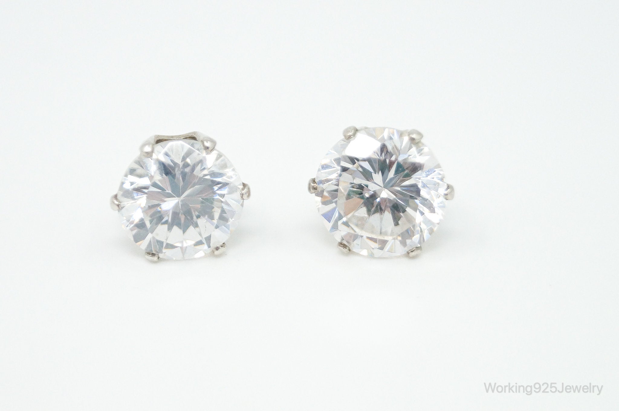 Large Cubic Zirconia Sterling Silver Stud Post Earrings