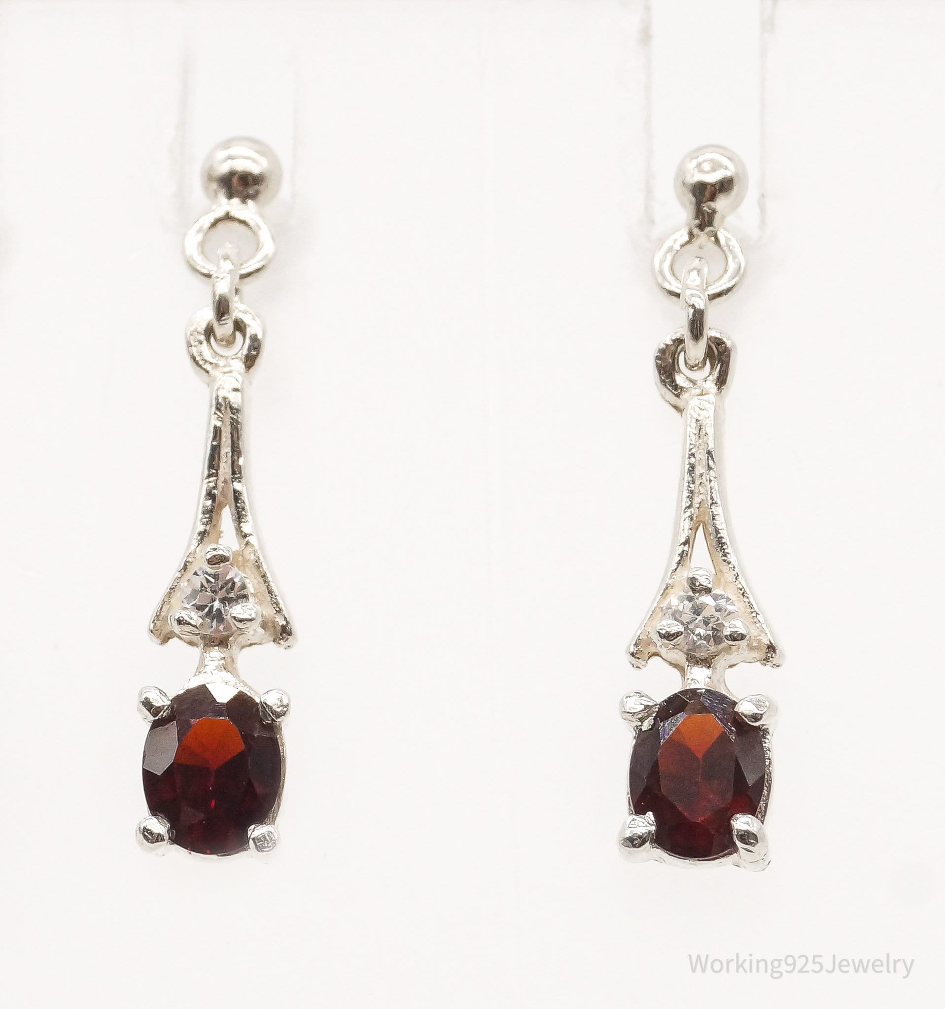 Vintage Cubic Zirconia Garnet Silver Earrings