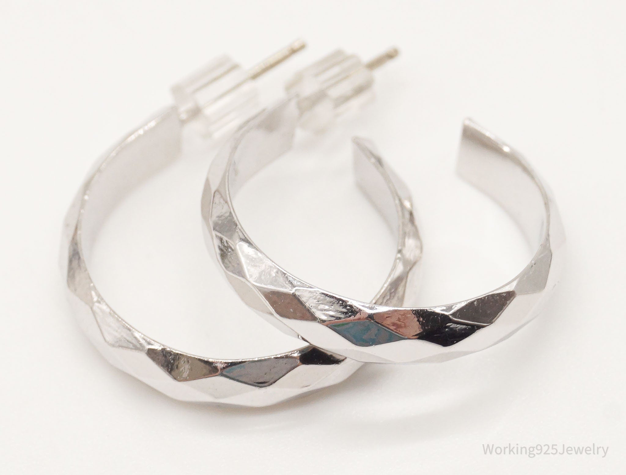 Vintage Designer Wells Sterling Silver Hoop Earrings